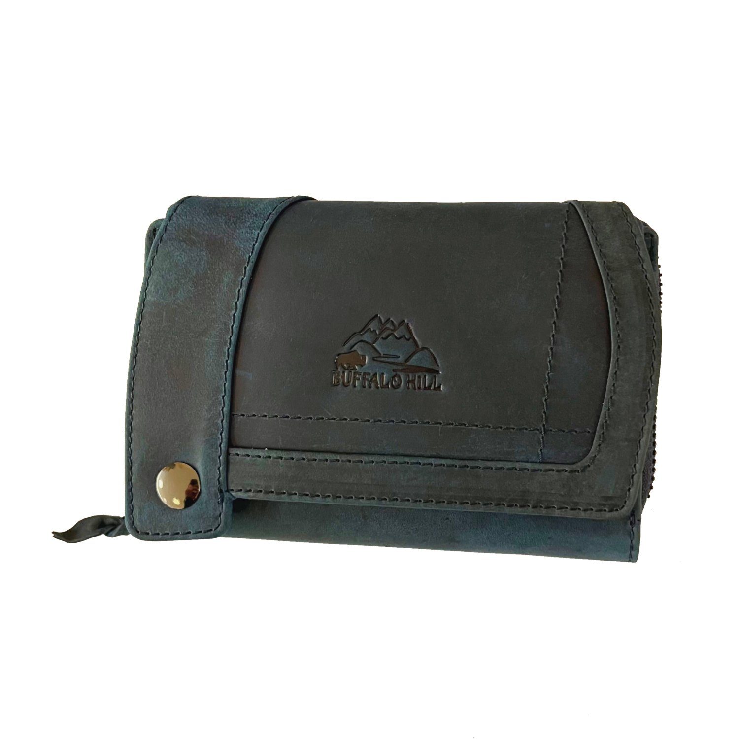 Buffalo Hill Geldbörse XL Büffelleder Portemonnaie, Kartenetui mit RFID-Schutz >BH-2679<, eleganter Damen Geldbeutel mit 12 Kartenfächern in Blau