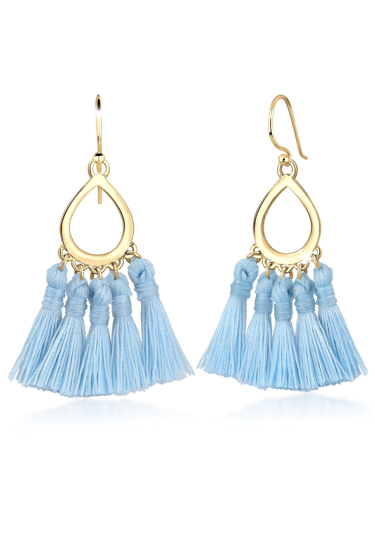 Elli Paar Ohrhänger Hänger Tassel Quaste Tropfen 925 Silber, Boho, Tassel Hellblau