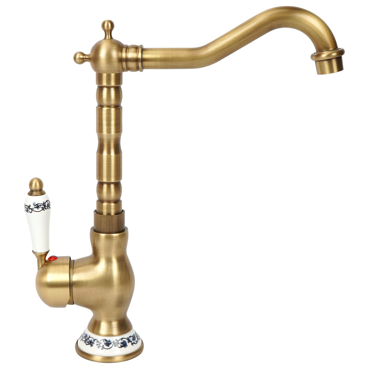 OSTWOLKE Waschtischarmatur Wasserhahn Bad Küche Waschbeckenarmatur Badarmaturen Küchenarmatur Retro mit 360° schwenkbarer Auslauf Mischbatterie Einlochmontage