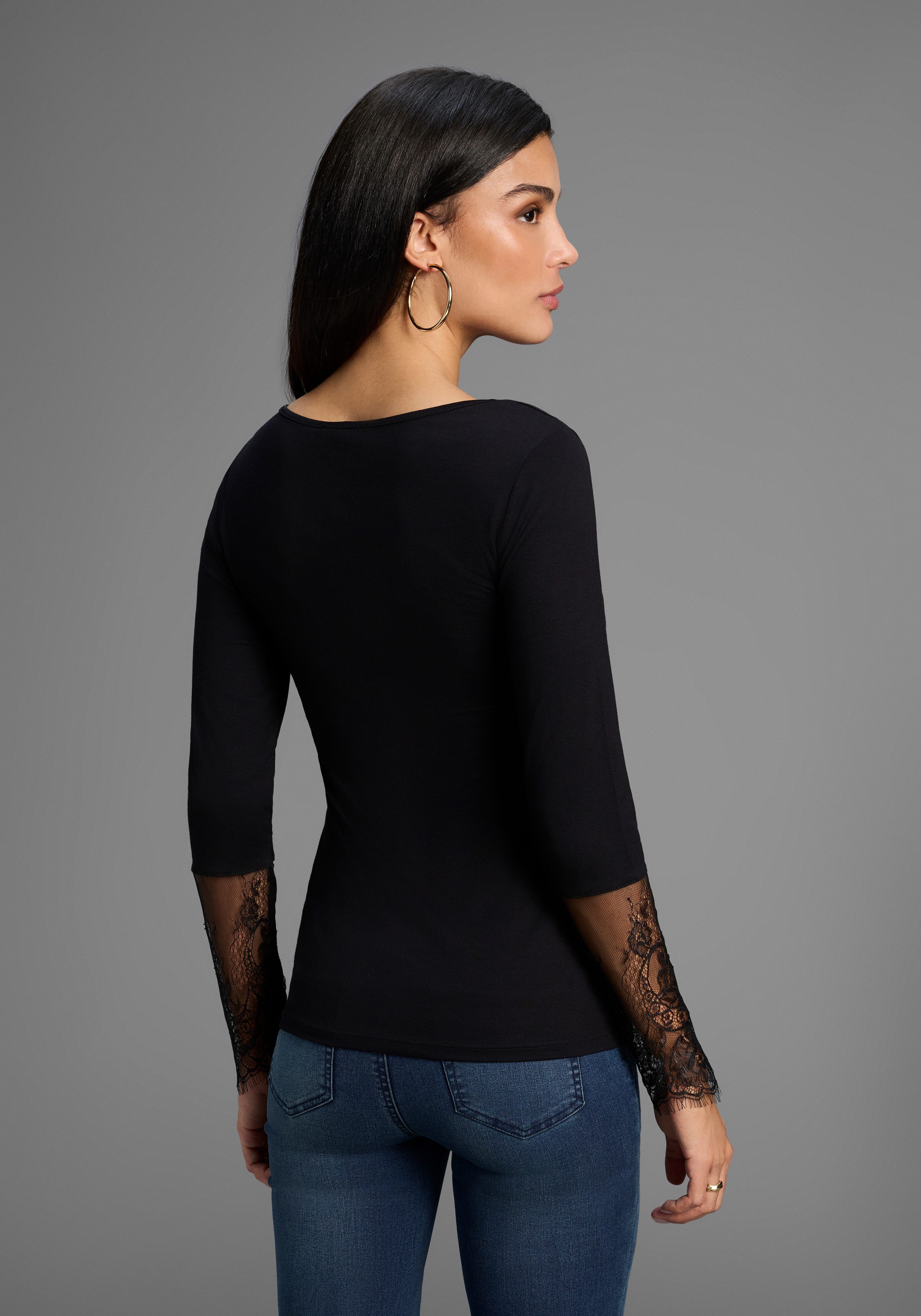 Melrose Langarmshirt taillierte Passform, aus Jersey und Spitze günstig online kaufen