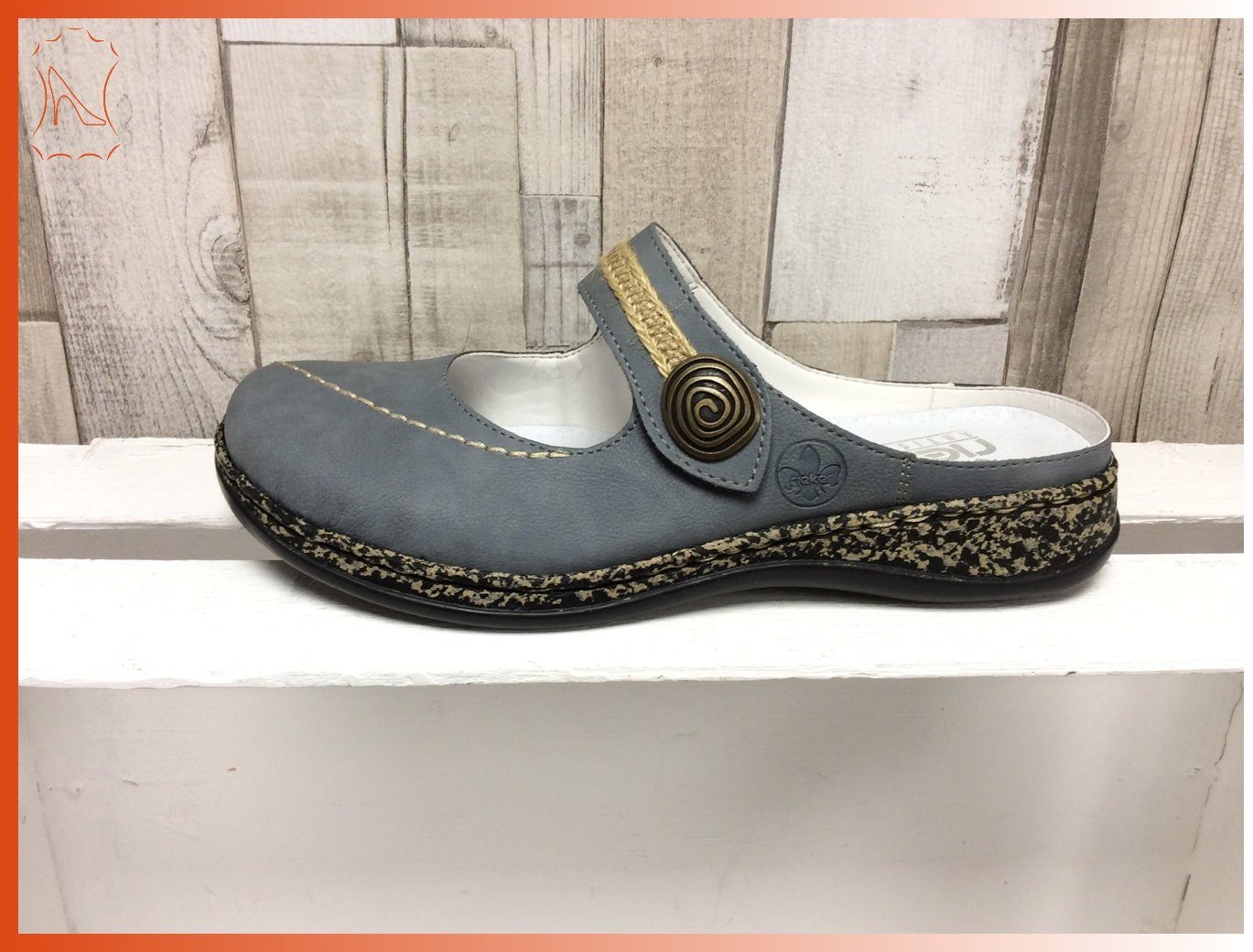 Pantolette Pantolette vorn geschlossen Clog blau-grau Rieker Rieker