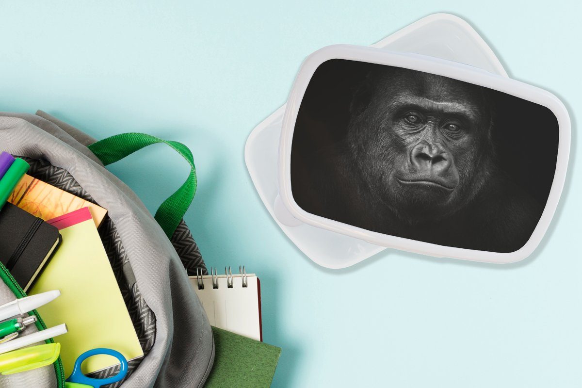 MuchoWow Lunchbox Gorilla - - - Porträt, Schwarz Weiß Mädchen Kunststoff, Kinder Brotbox Tiere und - Brotdose, für und (2-tlg), Erwachsene, Jungs für