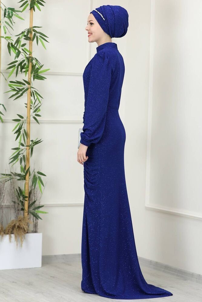 fashionshowcase Abendkleid langärmliges Maxikleid Damen Abaya Kleid - Modest Fashion Abiye mit Kragen, voll bedeckt
