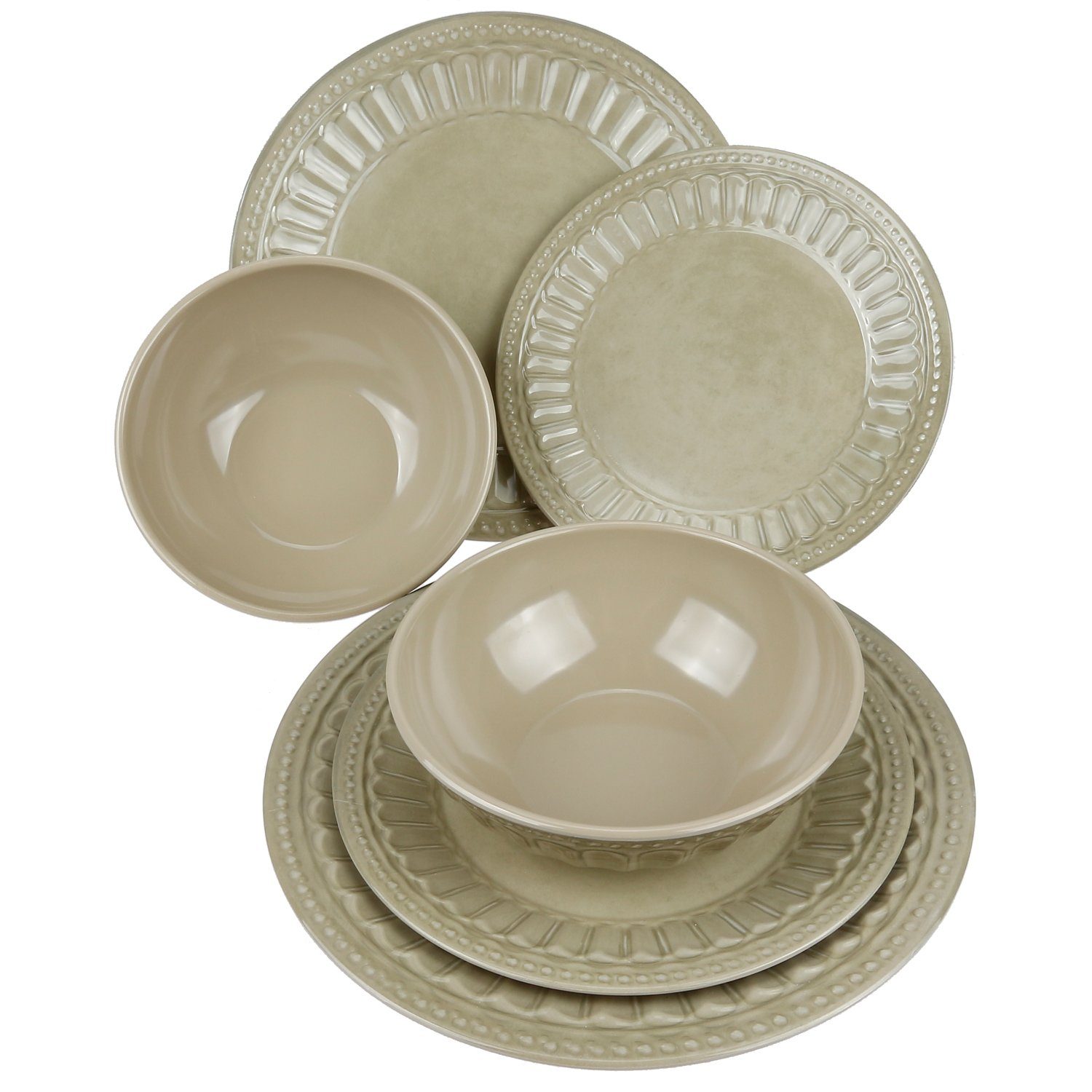 Geschirr-Set Camping-Geschirr Set Melamin 1-4 P., BPA-Frei - Vintage Stil in Beige