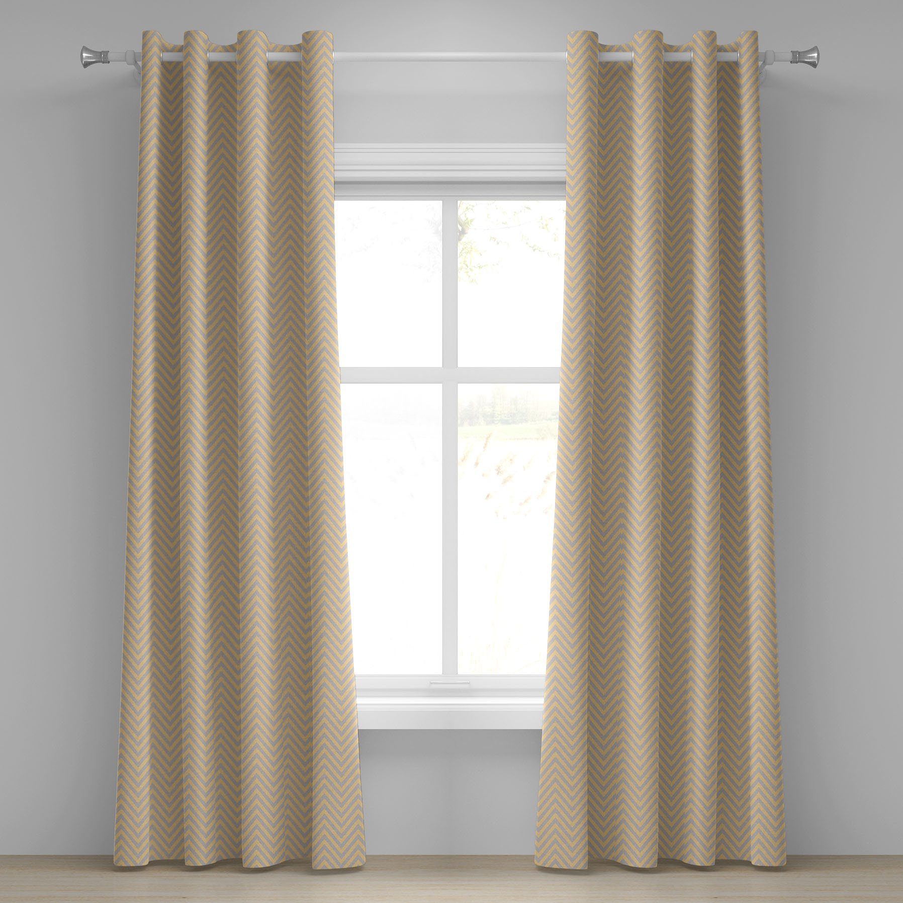 Gardine Dekorative 2-Panel-Fenstervorhänge für Schlafzimmer Wohnzimmer, Abakuhaus, Geometrisch Zig Zag Chevron Retro