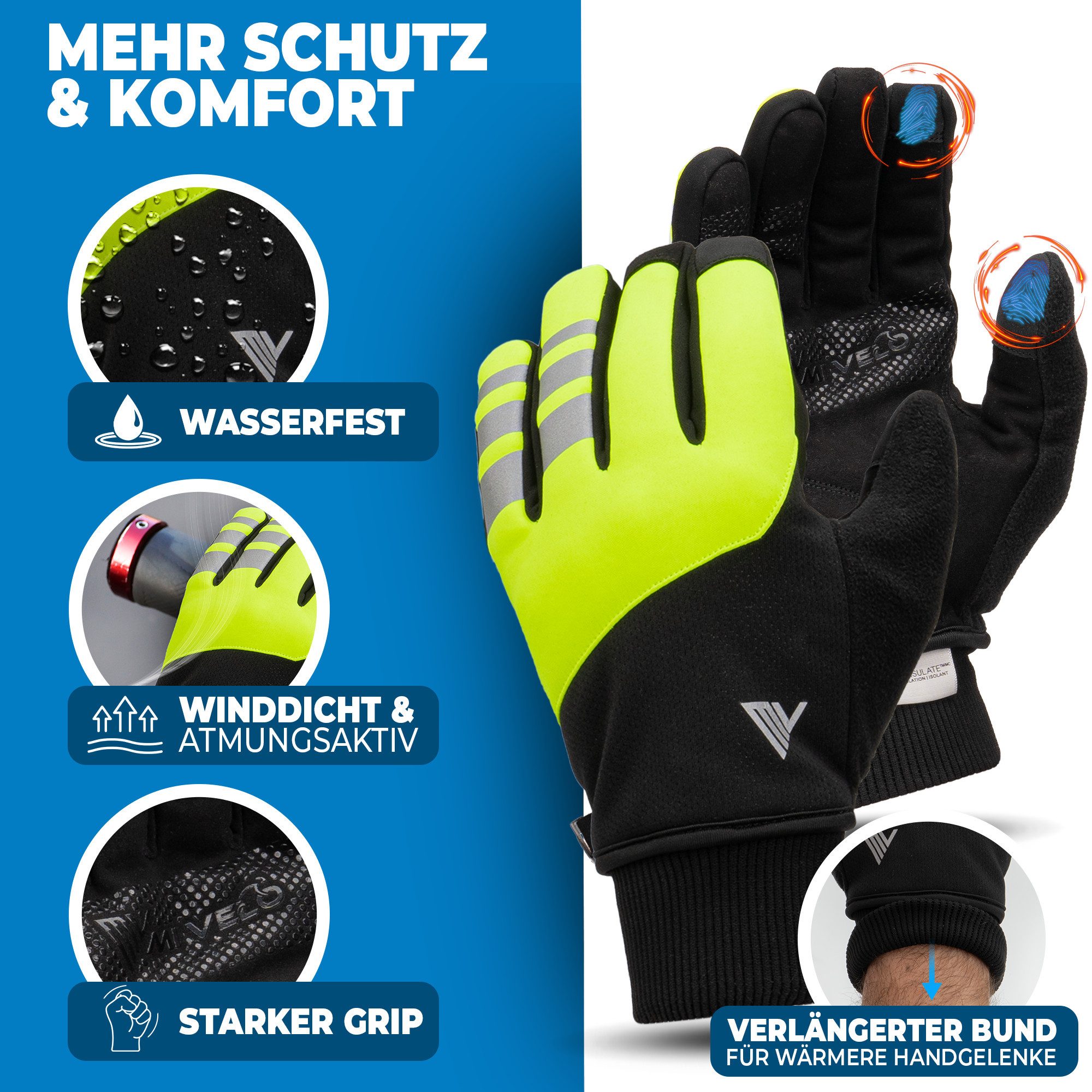 MIVELO Fahrradhandschuhe warme Winterhandschuhe Handschuhe Winter mit Thermo-Fleece wasserfest 3M-Thinsulate – Bild 4 von 5