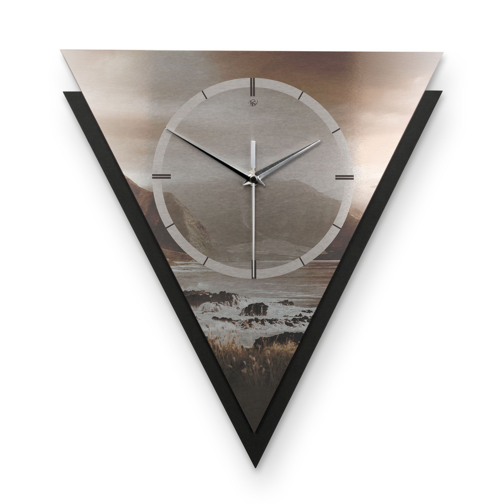 Kreative Feder Wanduhr Dreieckige 3D Designer-Wanduhr „Küste“ in modernem Metallic-Look (ohne Ticken; Funk- oder Quarzuhrwerk; elegant, außergewöhnlich, modern)