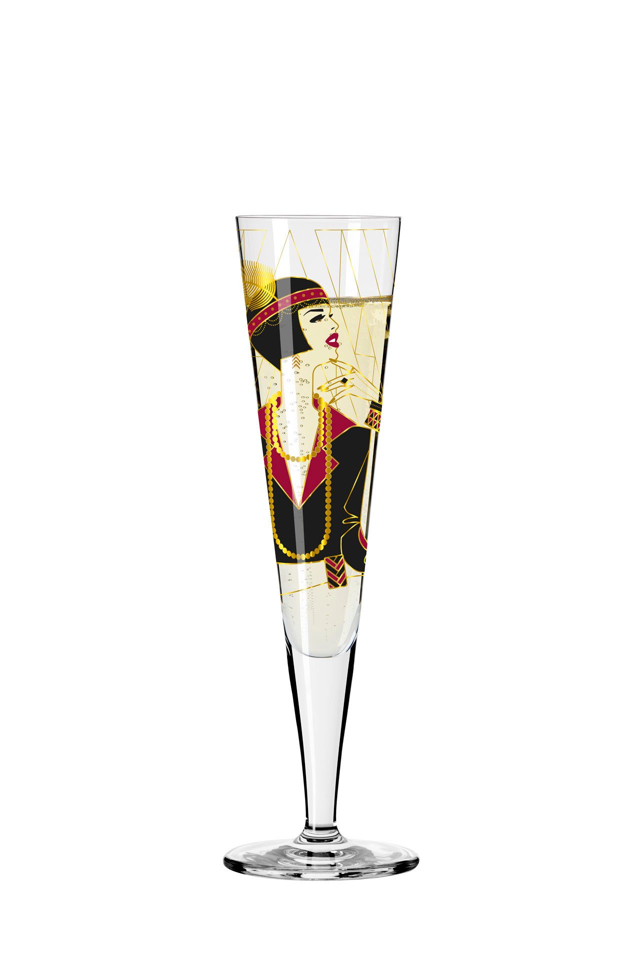 Dekomiro Champagnerglas Goldnacht Champus 2er Set Charleston mit Glastuch, 2-tlg., Kristallglas