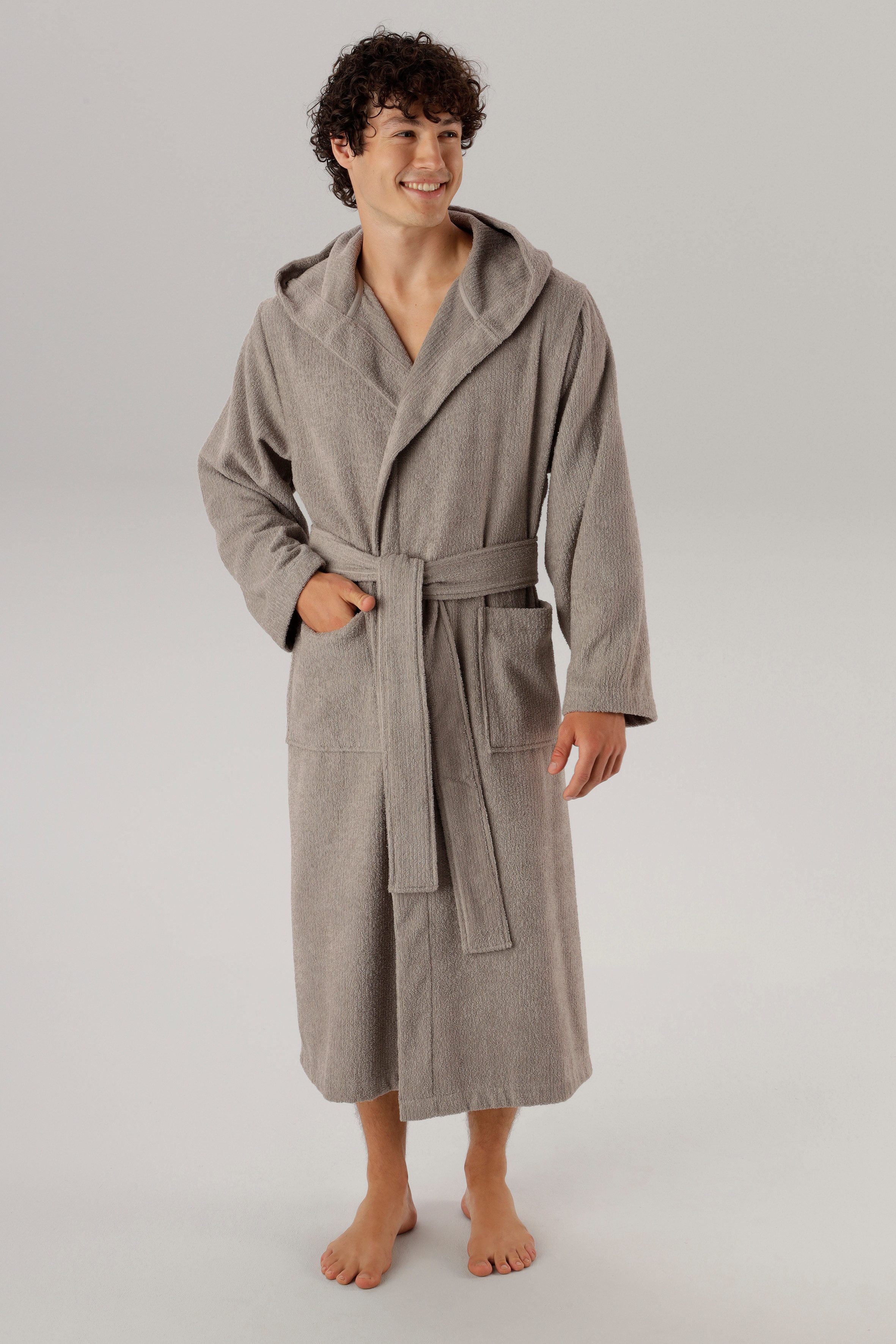 OTTO home Unisex-Bademantel Riva, für Damen & Herren, Standard & Premium Qualität, Langform, Walkfrottee, Kapuze, Gürtel, 100 % Baumwolle, Reise, Hotel, Sauna,  – Bild 5 von 5