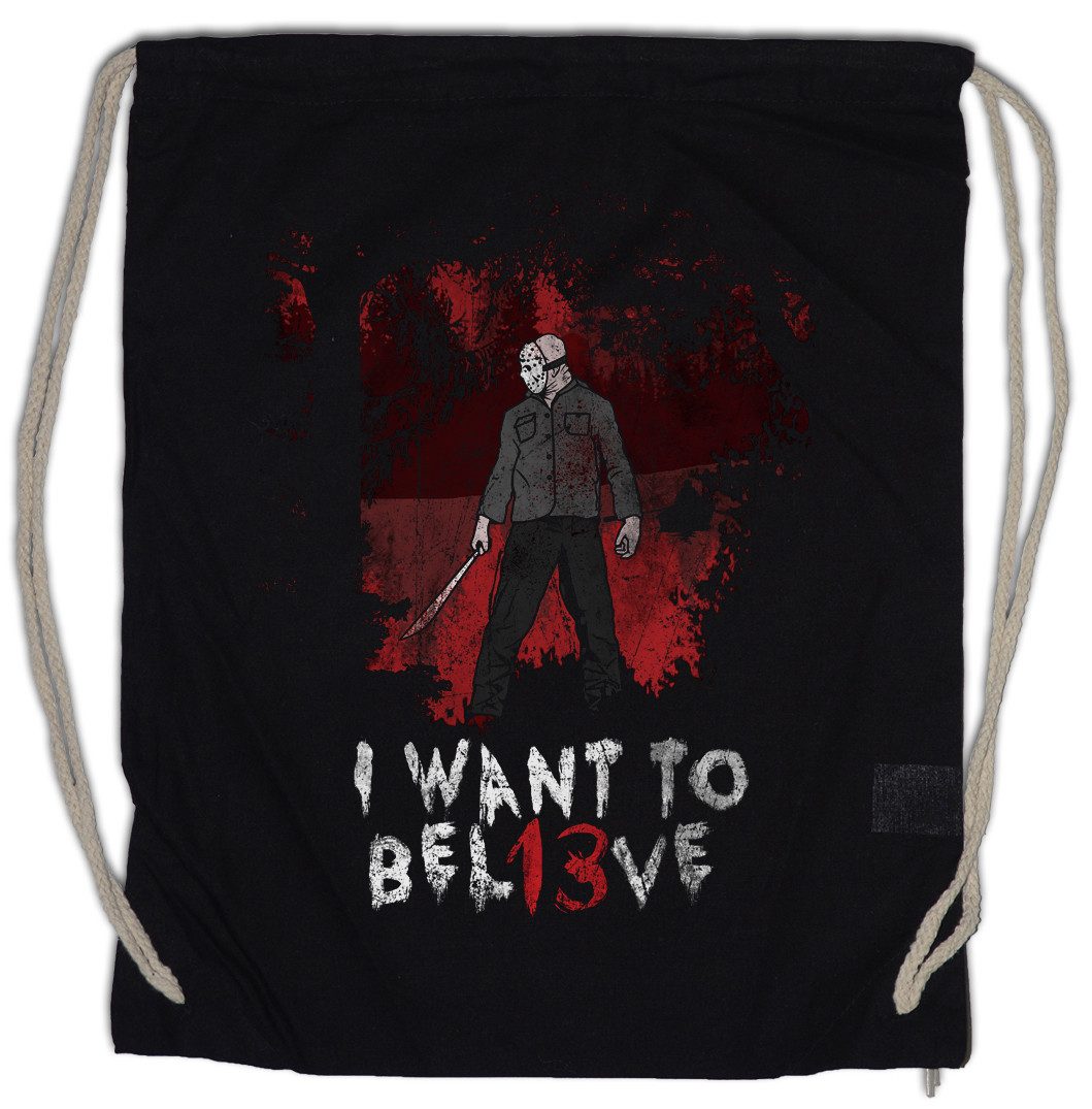 Turnbeutel I Want To Bel13ve Turnbeutel Freitag Horror 13 Vorhees Friday Jason
