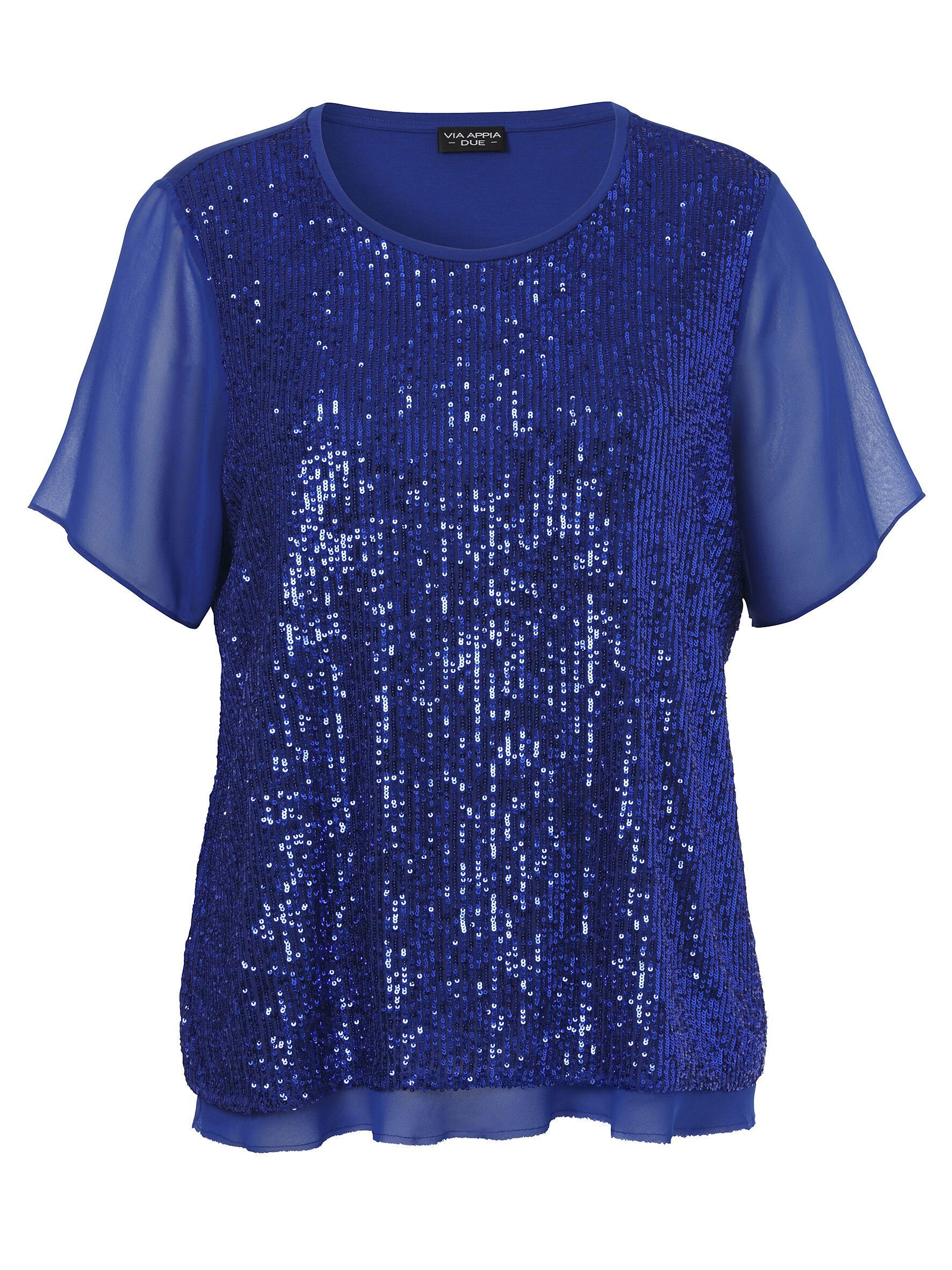 mit DUE Kurzarmshirt Pailletten APPIA glänzenden cobalt VIA