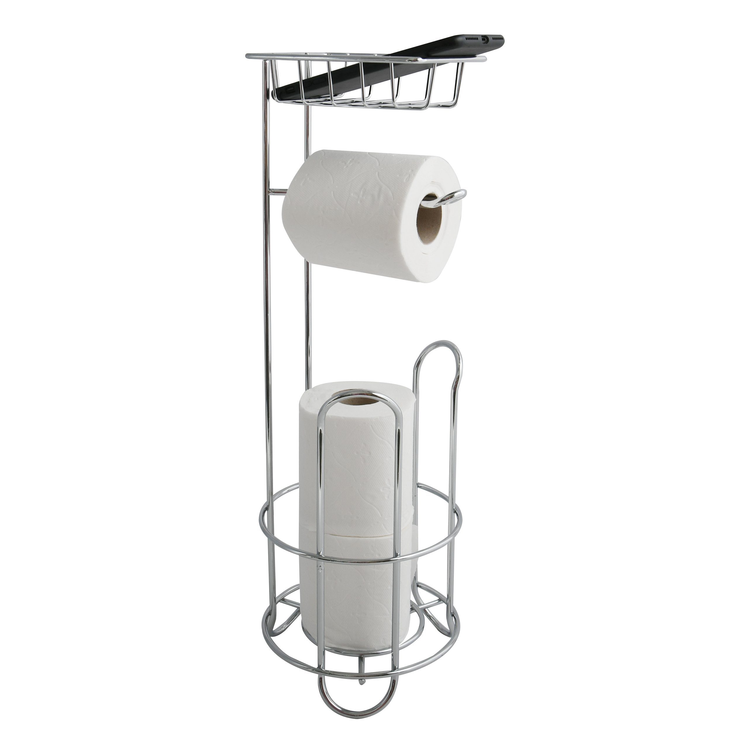MSV Toilettenpapierhalter LILO, verchromter Stahl, kombinierter  Toilettenpapierhalter und Ersatzrollenhalter - für 2 Ersatzrollen, mit  Ablagekorb, edle Hochglanz-Optik