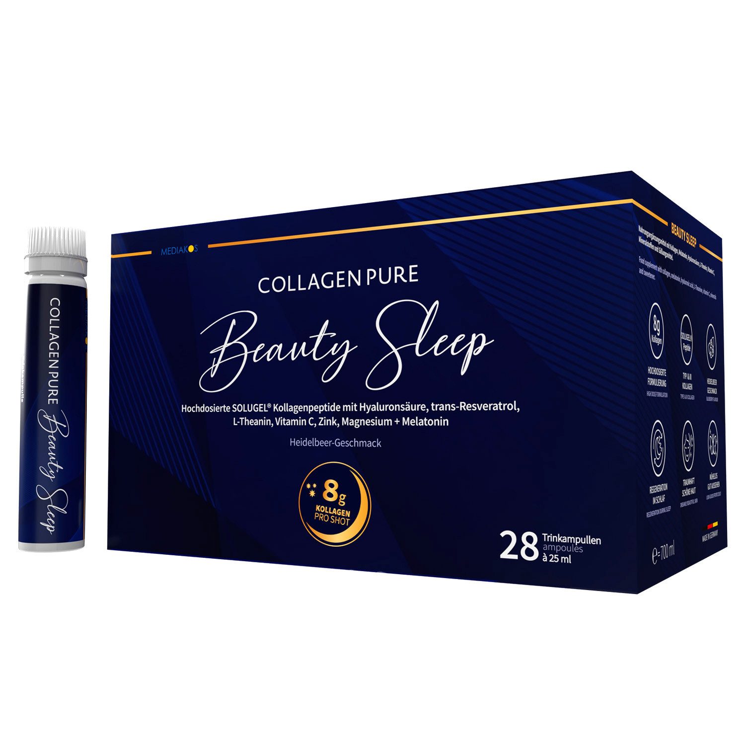 COLLAGEN PURE COLLAGEN PURE Beauty Sleep – Kollagen & Melatonin Trinkampullen, mit Hyaluronsäure, Resveratrol, Vitamin C, Zink, Magnesium & L-Theanin à 28 St., 700 ml