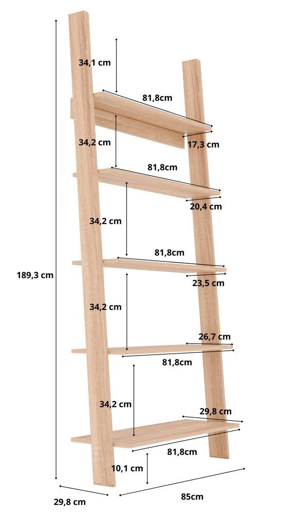 Feldmann-Wohnen Stufenregal 851, mit 6 Ablageflächen 1-tlg., 85x29x189cm Eiche Sonoma