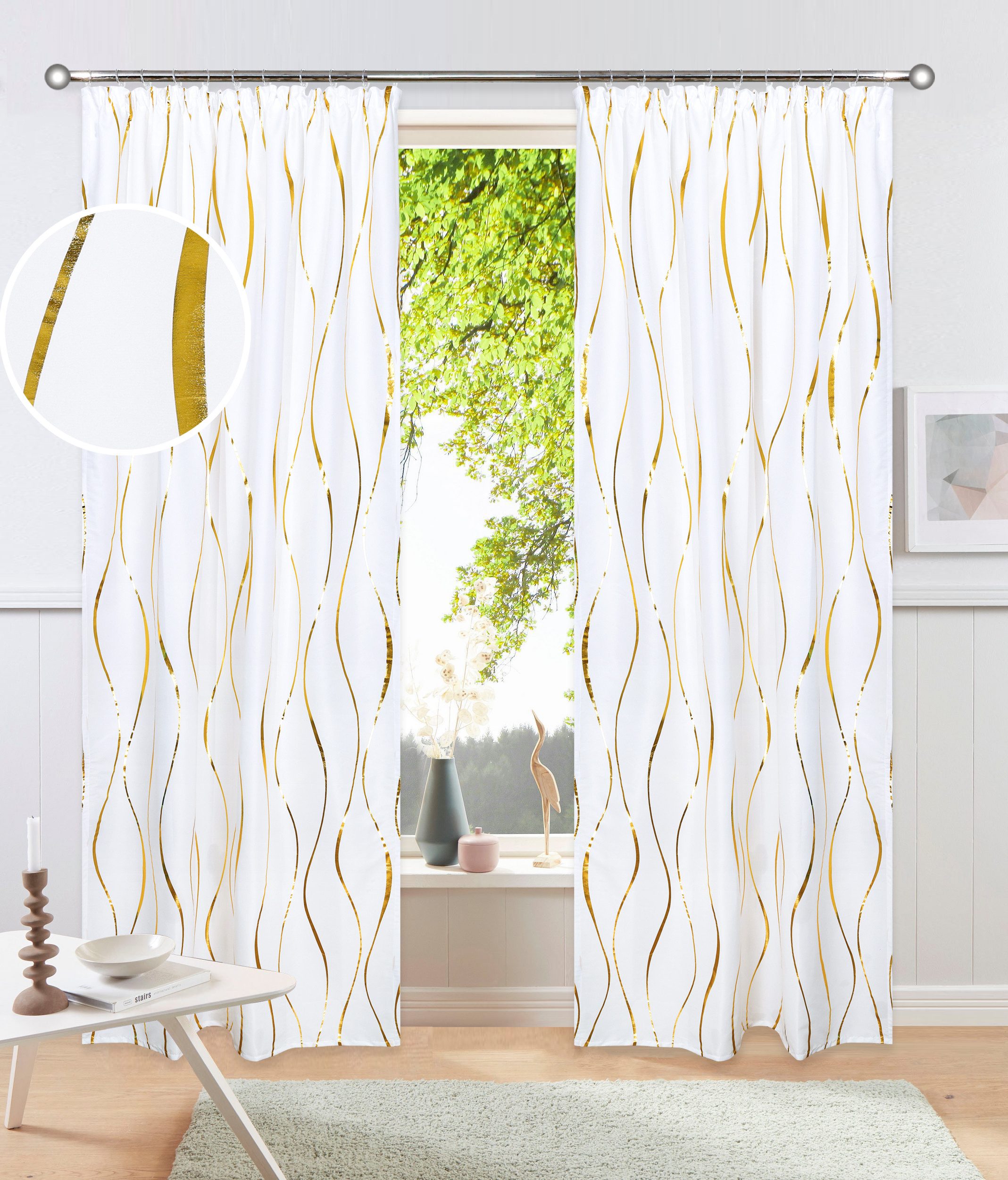 OTTO home Gardine Quinnton (2 St), Kräuselband, blickdicht, Blickdicht, 2er‑Set. Metallic‑Akzenten, Kräuselband