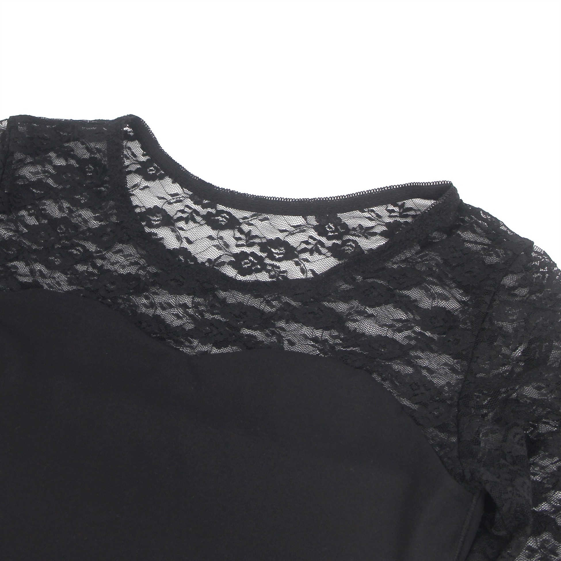 HO-Ersoka Langarmbody Body Teddy langarm blickdicht mit Spitzeneinsatz schwarz XL (44) Druckknöpfe im Schritt