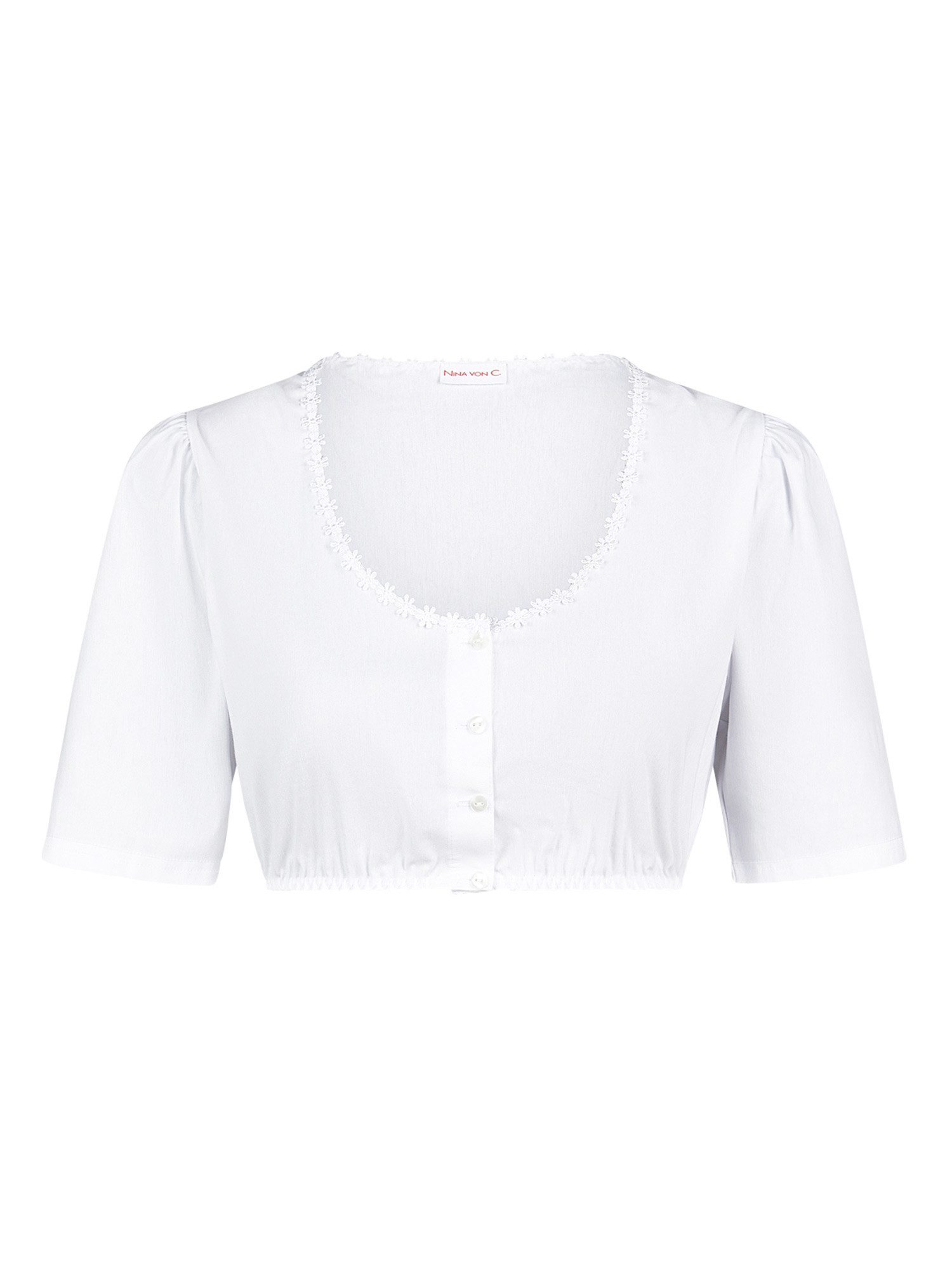 Nina Von C. Dirndlbluse Dirndl-Bluse Keulenärmel Marlene (Stück, 1-tlg) dezente Knopfleiste, Rundhalsausschnitt mit Zierkante
