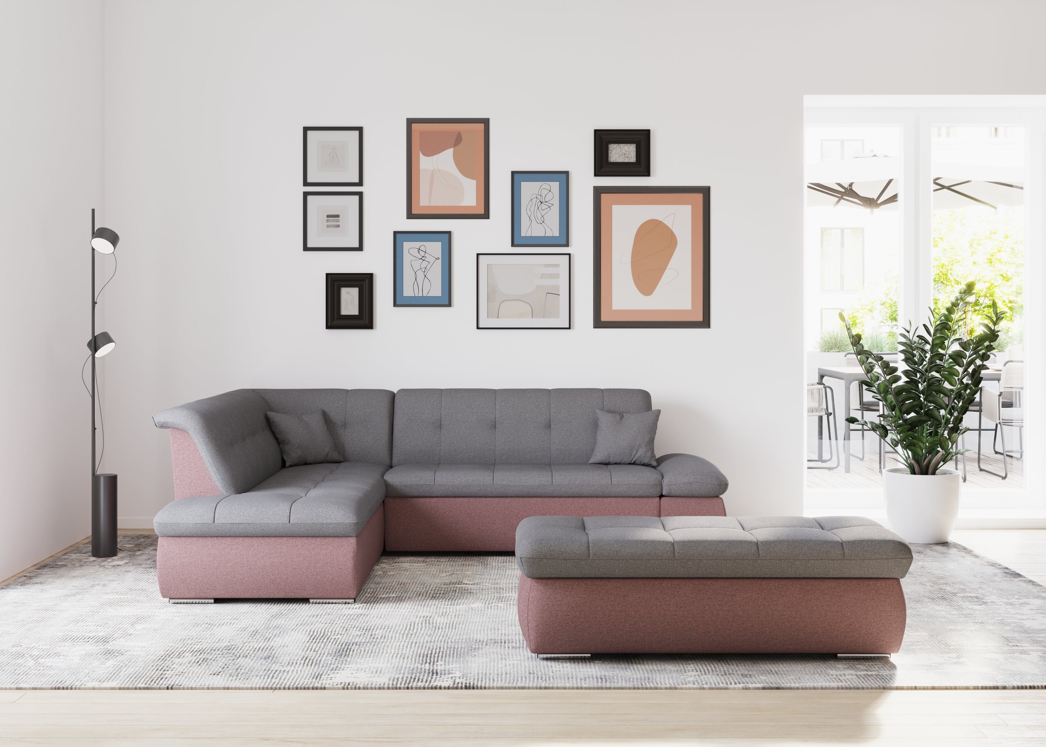 Bettfunktion grau Ecksofa collection DOMO mit | beere/grau und beere Armlehnenverstellung wahlweise | Moric,