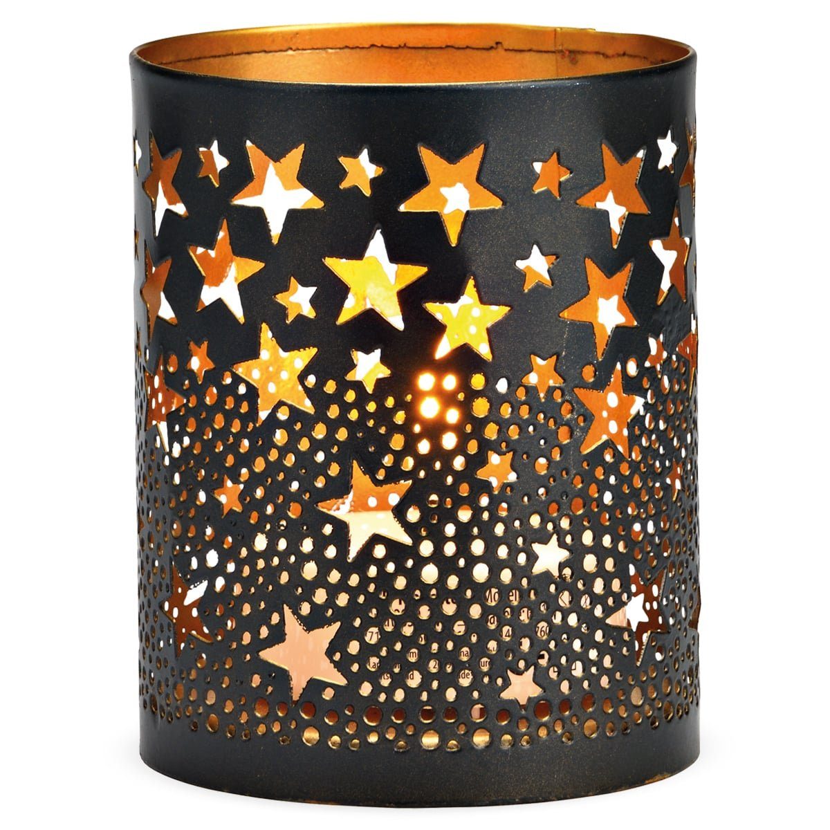 matches21 HOME & HOBBY Kerzenständer Windlicht in schwarz mit Sternen aus Metall in ø 8x10 cm