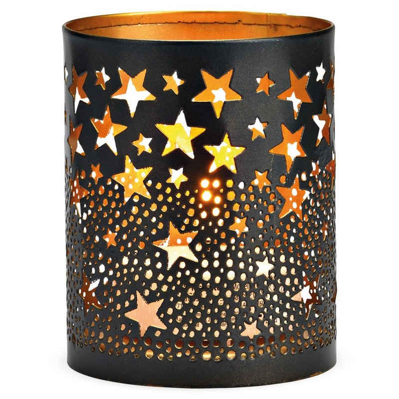 matches21 HOME & HOBBY Kerzenhalter Windlicht in schwarz mit Sternen aus Metall in ø 8x10 cm