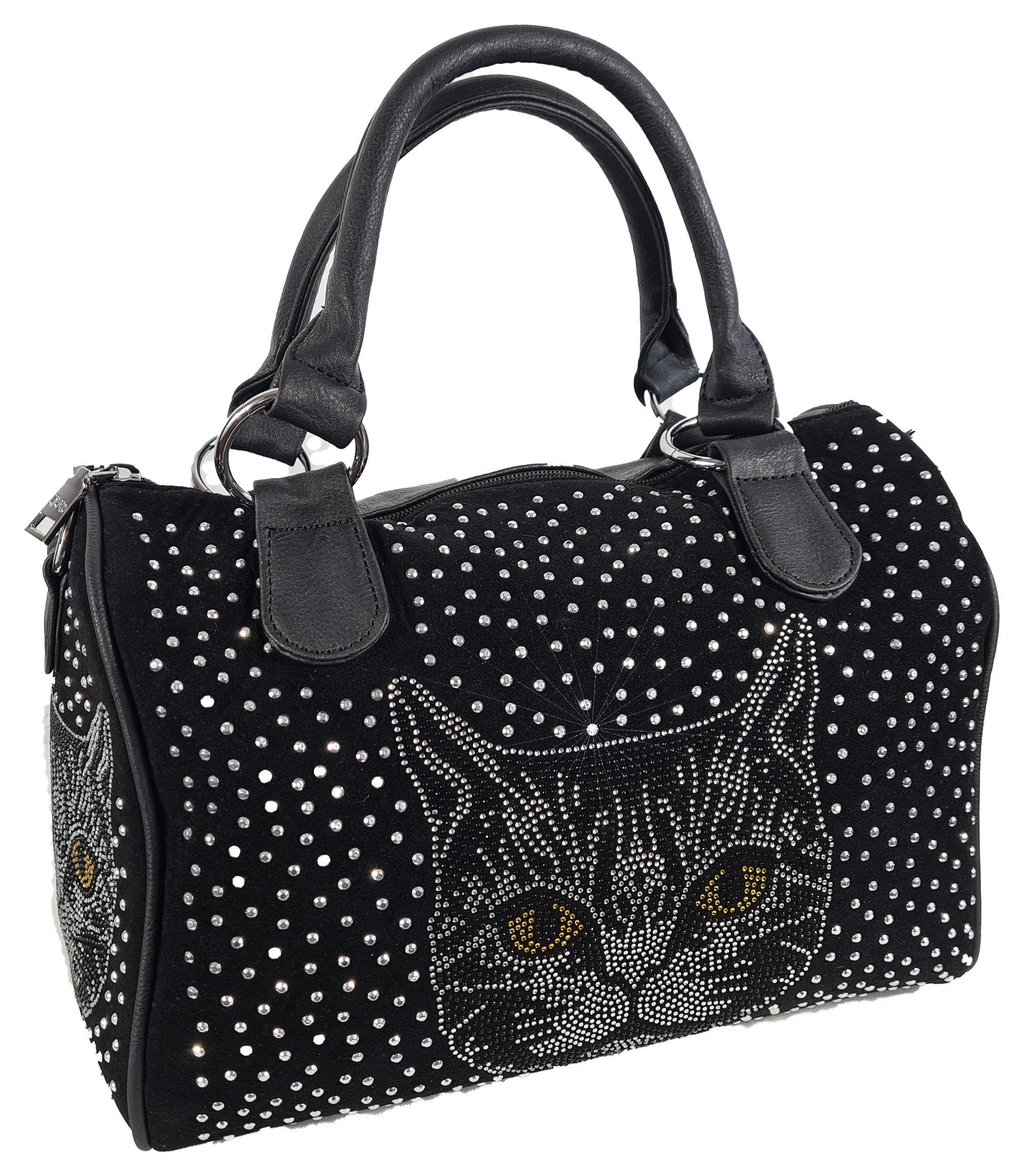 Einkaufszauber Handtasche Handtasche Katze Bowlingbag Strass, Katze aus Str günstig online kaufen