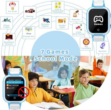 Ruopoem IP68 Wasserdichte Kamera Schulmodus Spiele Wecker Smartwatch, mit GPS mit SIM, Kinder Uhr Anrufen mit WiFi Videoanrufen Familienchat