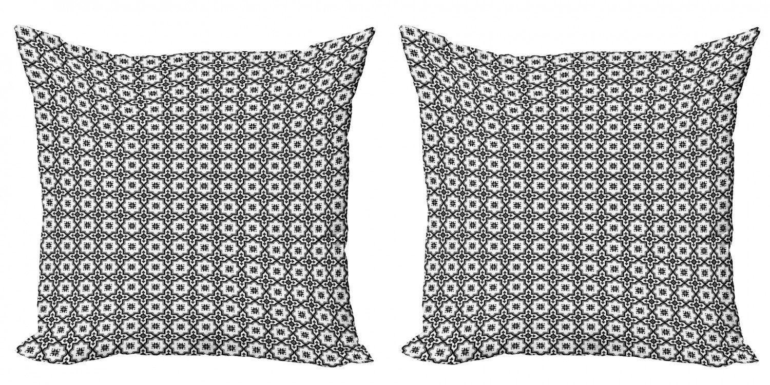 Monochrome-Fliesen-Entwurf marokkanisch Stück), Digitaldruck, Kissenbezüge (2 Doppelseitiger Modern Accent Abakuhaus