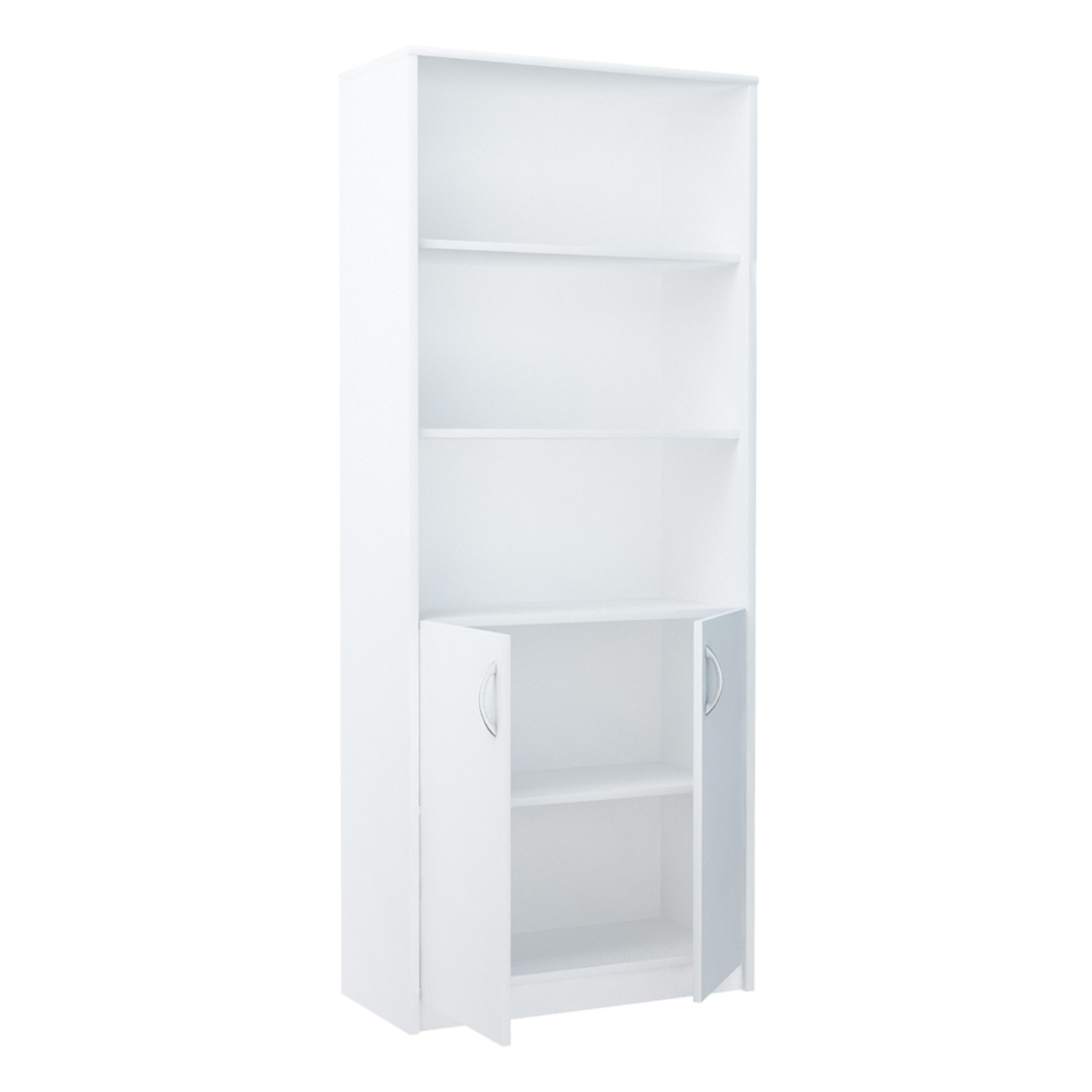 Home Collective Bücherregal mit 5 Ebenen und 2 Türen Mehrzweckschrank Haushaltsschrank, strapazierfähige Laminatplatte, 16 mm dick, mit 4 Einlegeböden, ideal für Schlafzimmer, Wohnzimmer, Flur Weiß