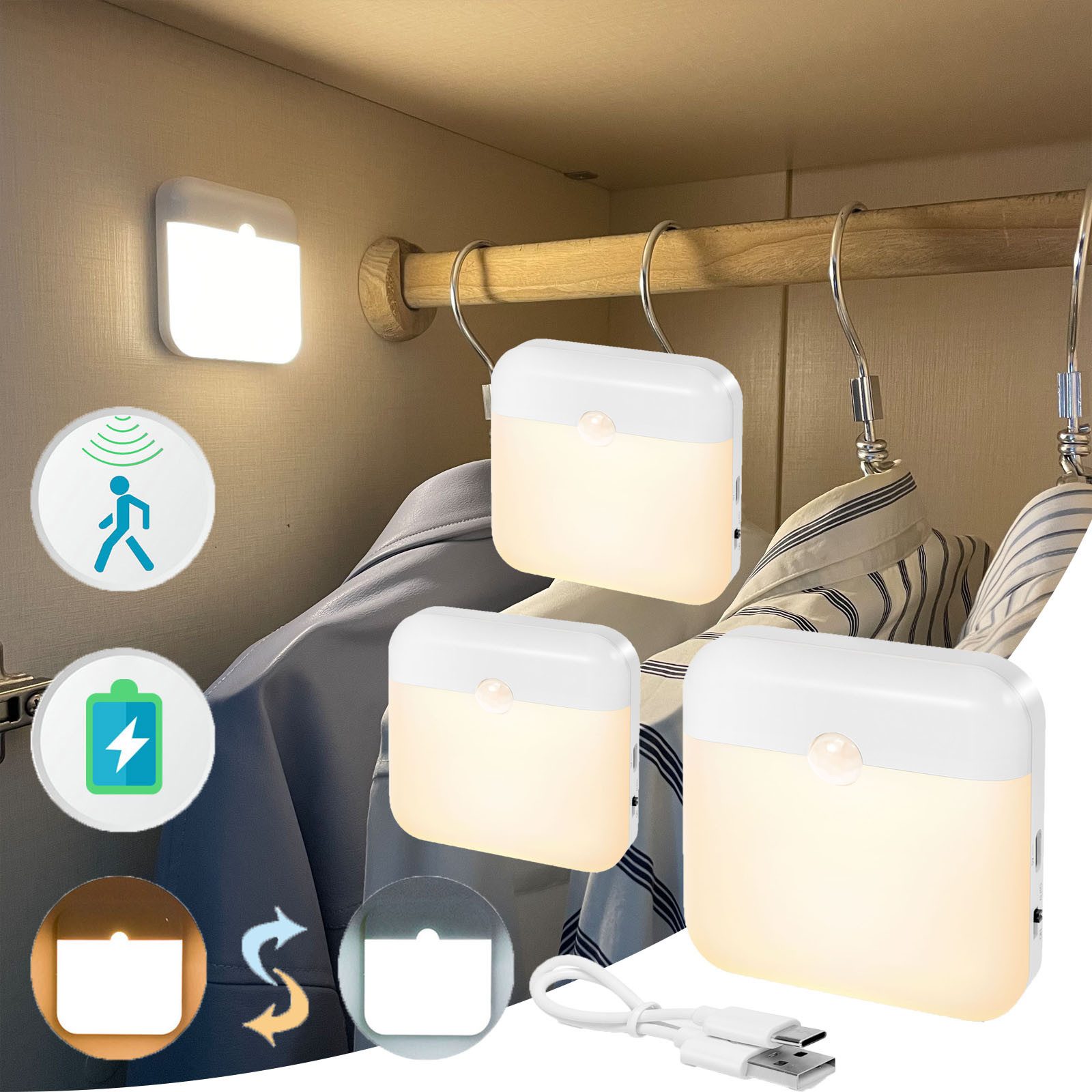 Jibenhome Unterschrankleuchte Nachtlicht Wandleuchte Warmweiß-Weiß, Bewegun günstig online kaufen