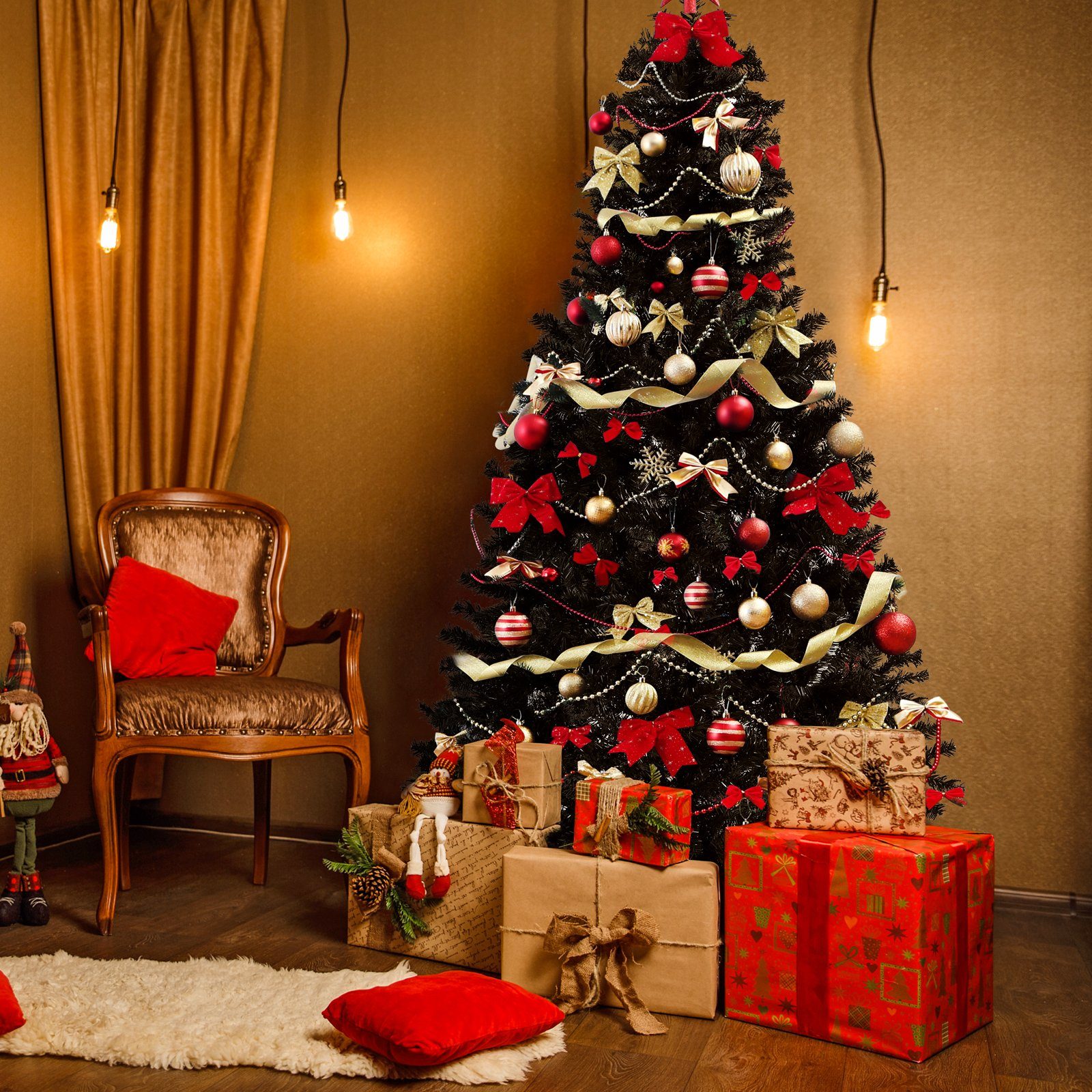 Salcar Künstlicher Weihnachtsbaum Schwarzer Weihnachtsbaum PVC