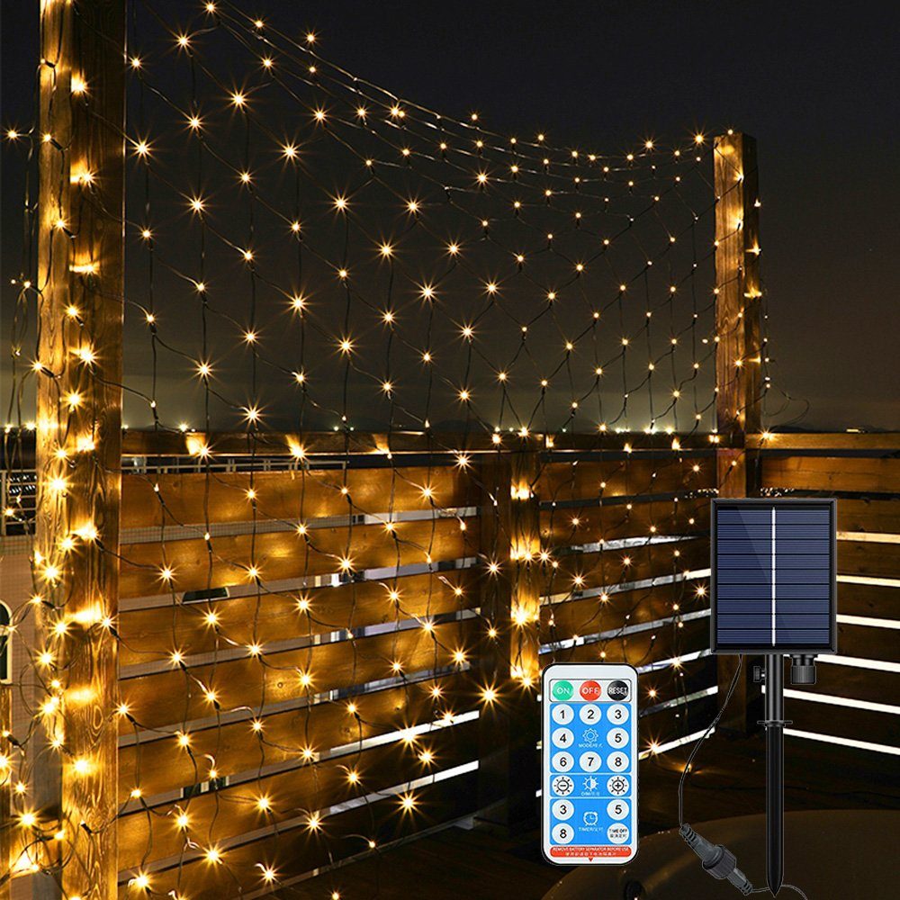 Rosnek LED-Lichterkette Solar,Wasserdichte,mit Fernsteuerungs,für Garten Hinterhof Weihnachten, LED-Netzlichter,1.5*1.5/3*2M Warmweiß