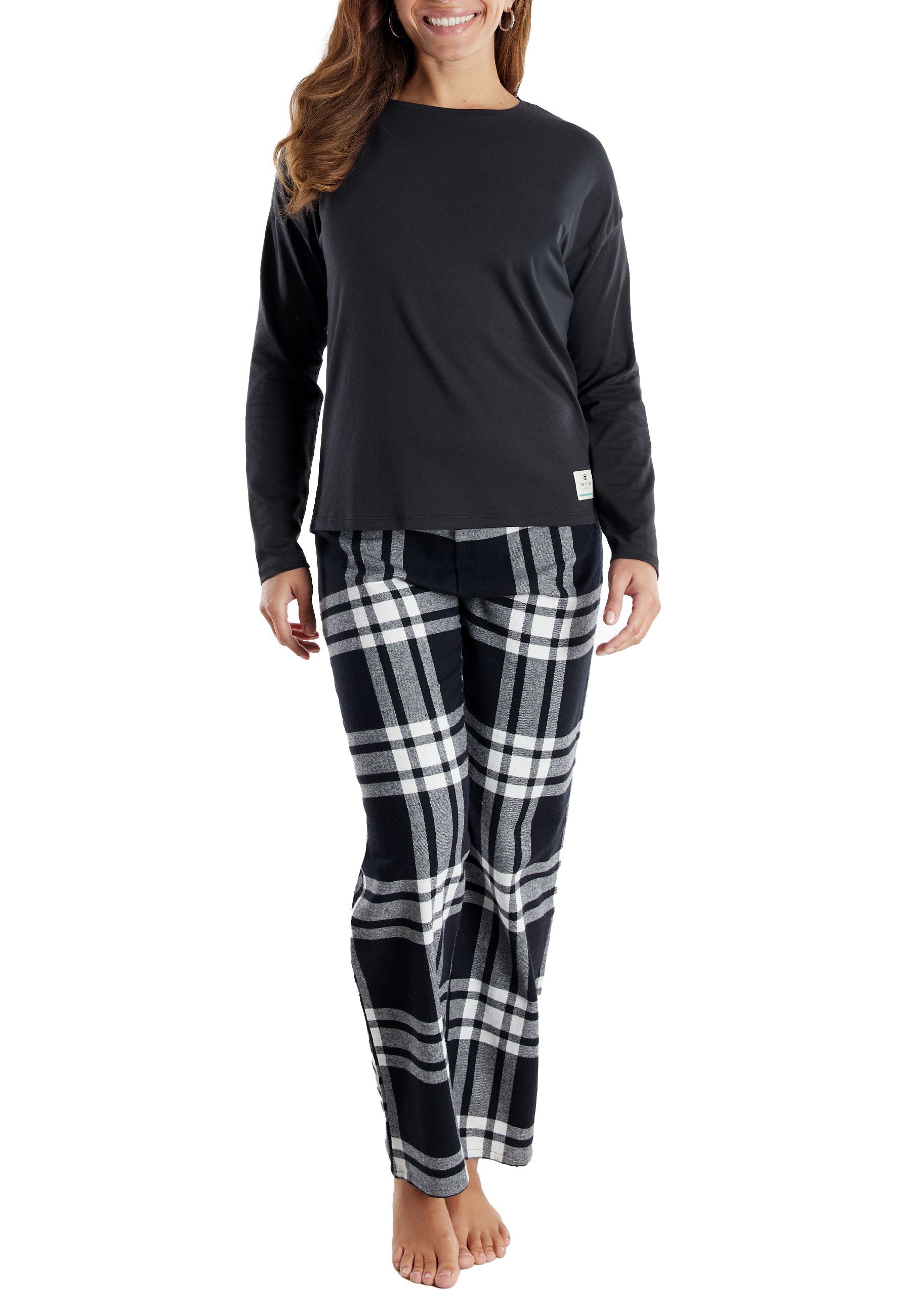 TOM TAILOR Pyjama TOM TAILOR Damen Pyjama grau kariert (1 tlg) günstig online kaufen