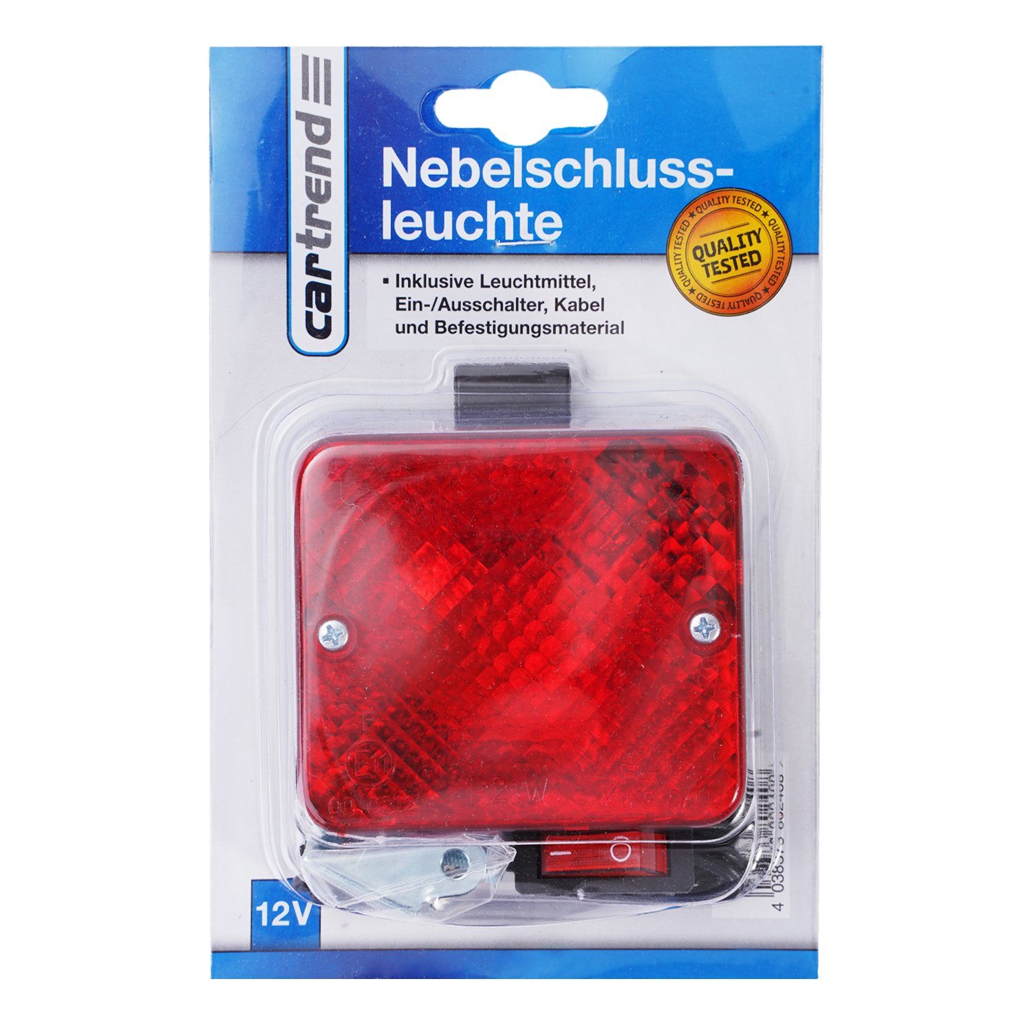 Cartrend Bremslicht PKW Anhänger Nebelschlussleuchte 12V Rot, Rückfahrlicht,schaltbar, Halogen, weiß, mit Halterung, Nebel Rück-Leuchte für Anhänger Nutzfahrzeug etc