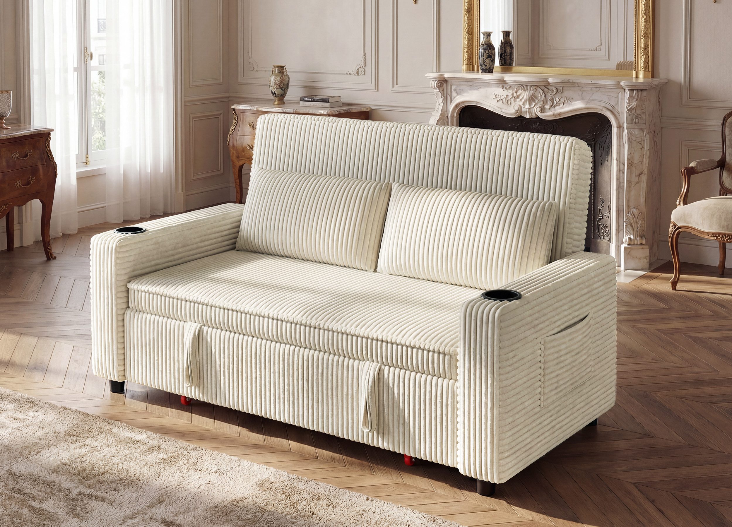 GUNJI Sofa Klappbares Doppelsofa, Sitzecke Doppelzweck Schlafsofa mit Becherhalter + Aufbewahrungstasche Geeignet für kleine Wohnungen/Wohnzimmer