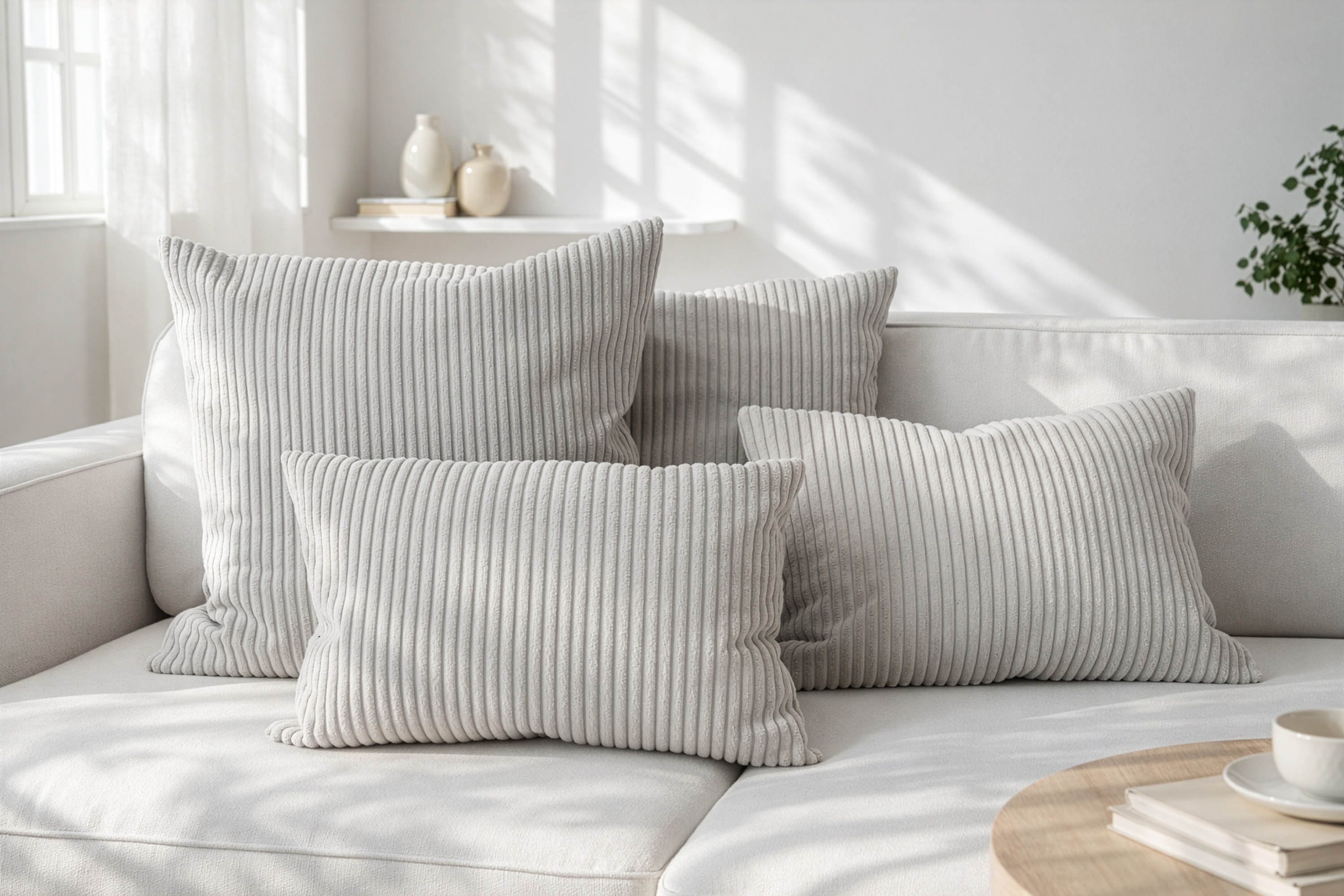 Amilian Dekokissen Sofakissen Cord-Optik 4er Set mit Füllung 2x 40x40 + 2x 35x45 cm, mit Füllung, Hotelverschluss, formstabil