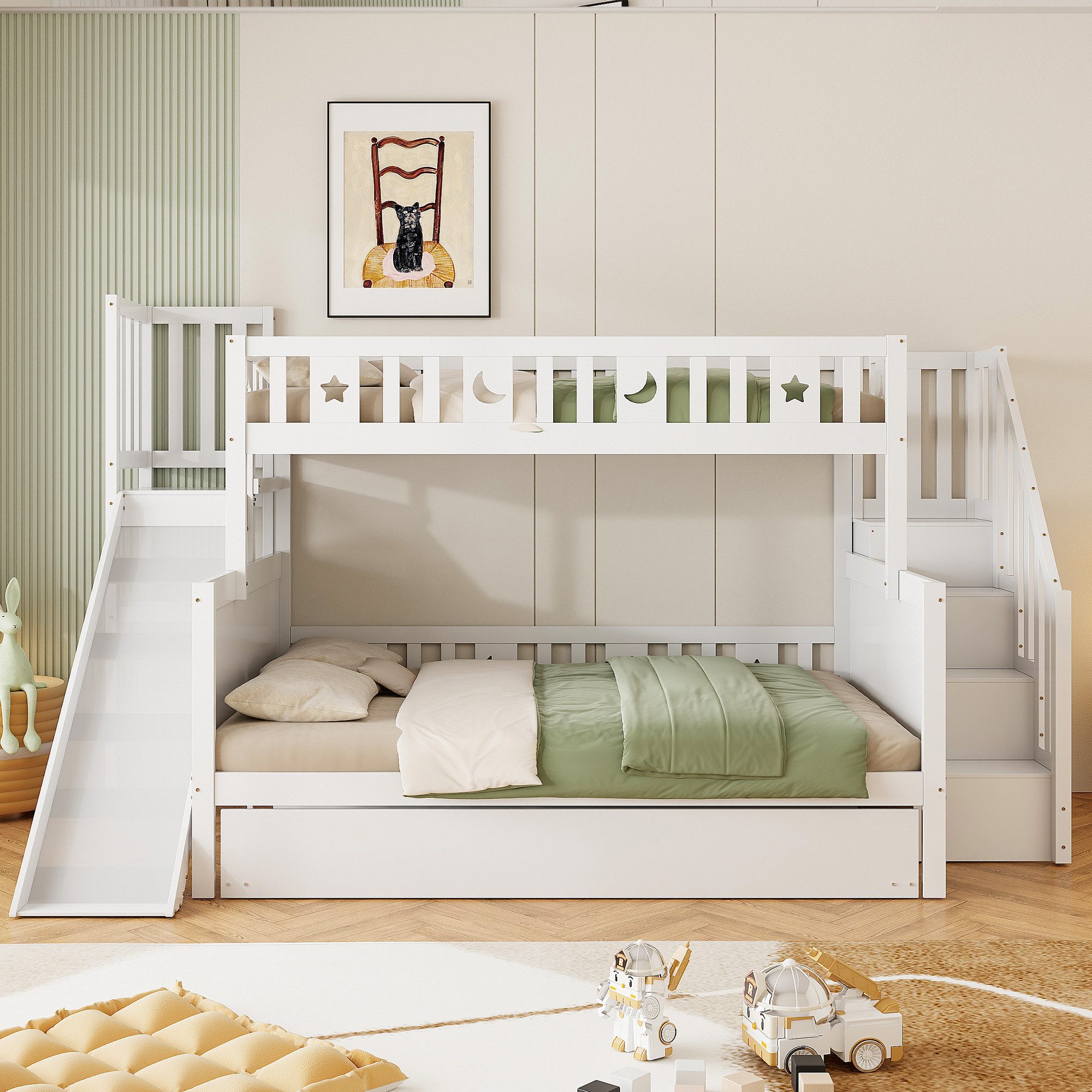 Flieks Etagenbett, Kinderbett 90x200cm/140x200cm mit Treppe Rutsche Auszieh günstig online kaufen