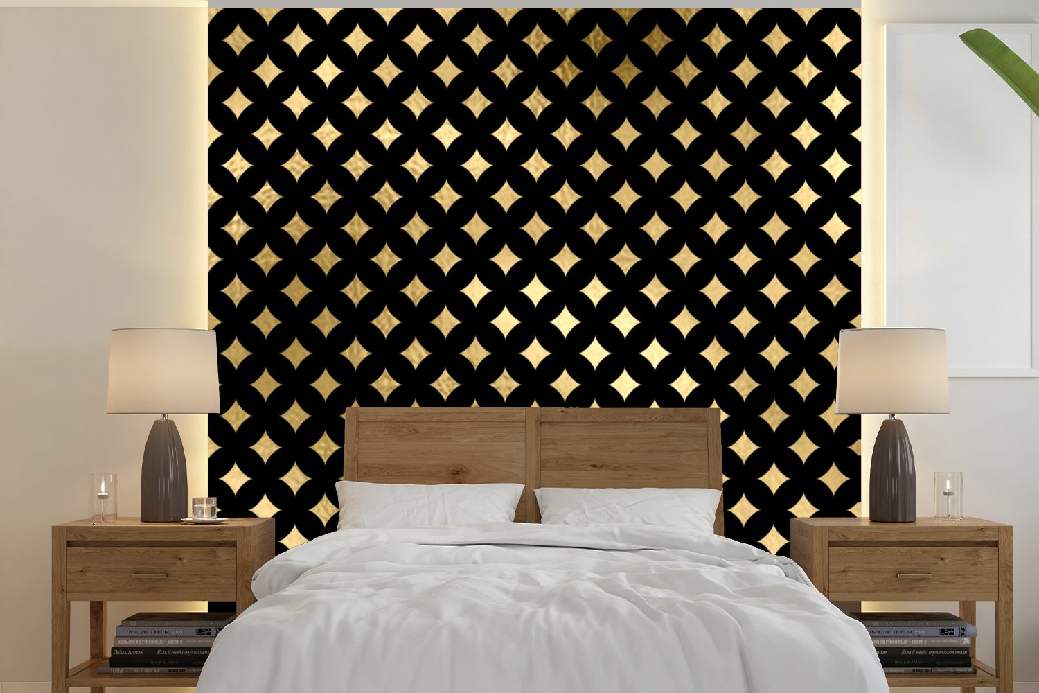 MuchoWow Fototapete Muster - Sterne - Gold, Matt, bedruckt, (5 St), Vinyl Tapete für Wohnzimmer oder Schlafzimmer, Wandtapete