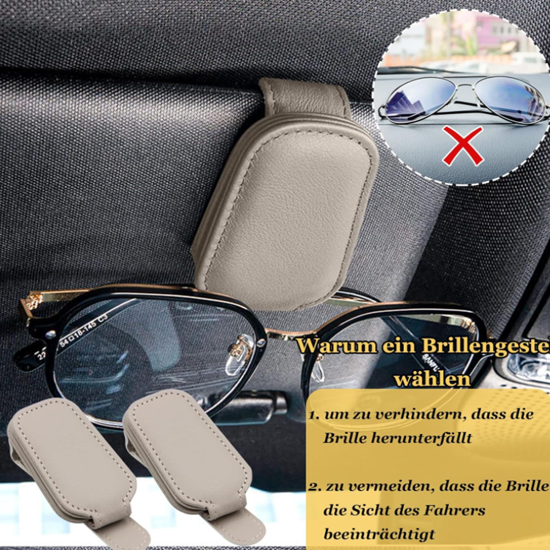 KINSI Dachbox-Halterung Magnetischer Sonnenbrillenhalter fürs Auto - Universale Brillenclips, (2-tlg., für Visier & Frontscheibe - Hält Ihre Sonnenbrille sicher&rutschfest)