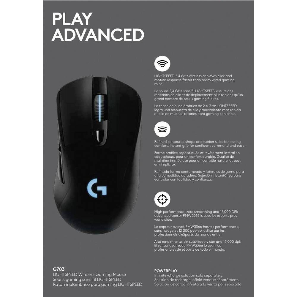 Logitech Logitech G403 Lightspeed Gaming Maus 910-005632 Mäuse (Beleuchtet, Gewichts-Tuning)