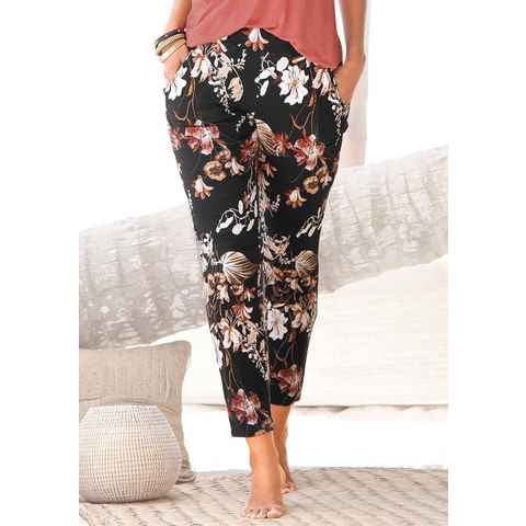 LASCANA Jerseyhose mit Blumenprint und Taschen, schmales Bein, Strandhose, elastisch