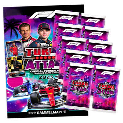 Topps Sammelkarte Topps Turbo Attax Karten Formula 1 - 2023 - 1 Mappe + 10 Booster Samme, Formula 1 Karten 2023 - 1 Mappe + 10 Booster