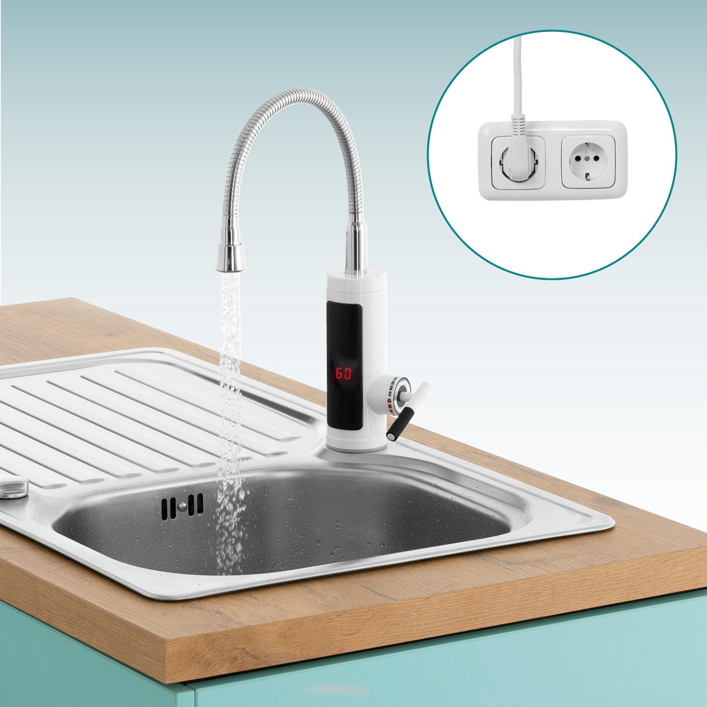 EASYmaxx Küchenarmatur Warm- & Kaltwasserarmatur inkl. Durchlauferhitzer weiß – Bild 5 von 5