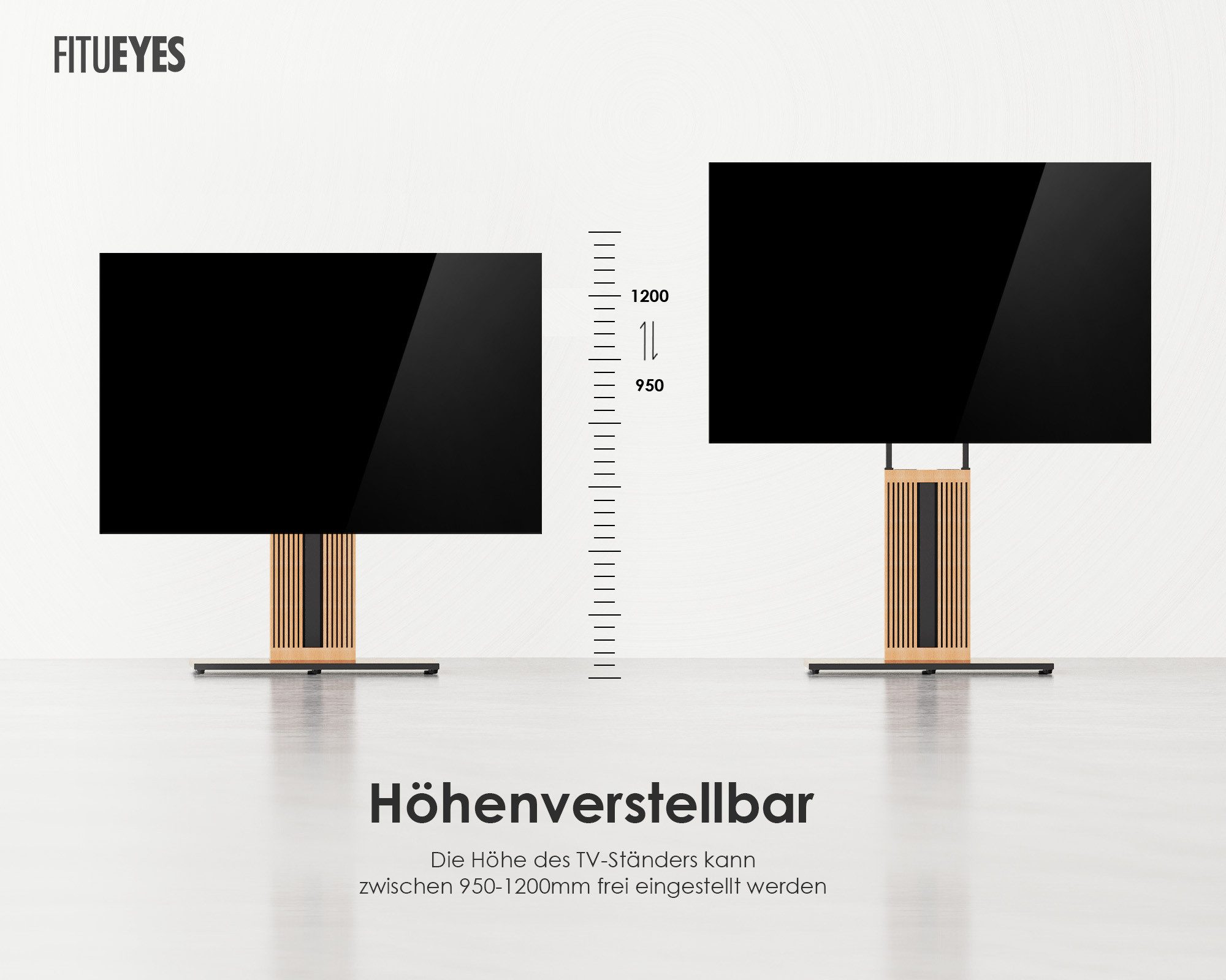 FITUEYES TV-Ständer aus Holz, mit höhenverstellbarer Ablage, ±15° schwenkbar, 55-88 Zoll, (bis 88,00 Zoll, höhenverstellbar, mit Kabelmanagement) – Bild 4 von 5