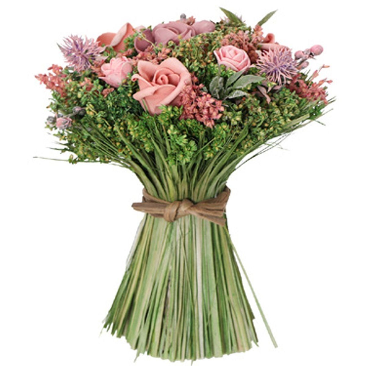 Kunstblumenstrauß Ländlicher Blumenstrauß Groß 16x20 cm Rosen gebunden