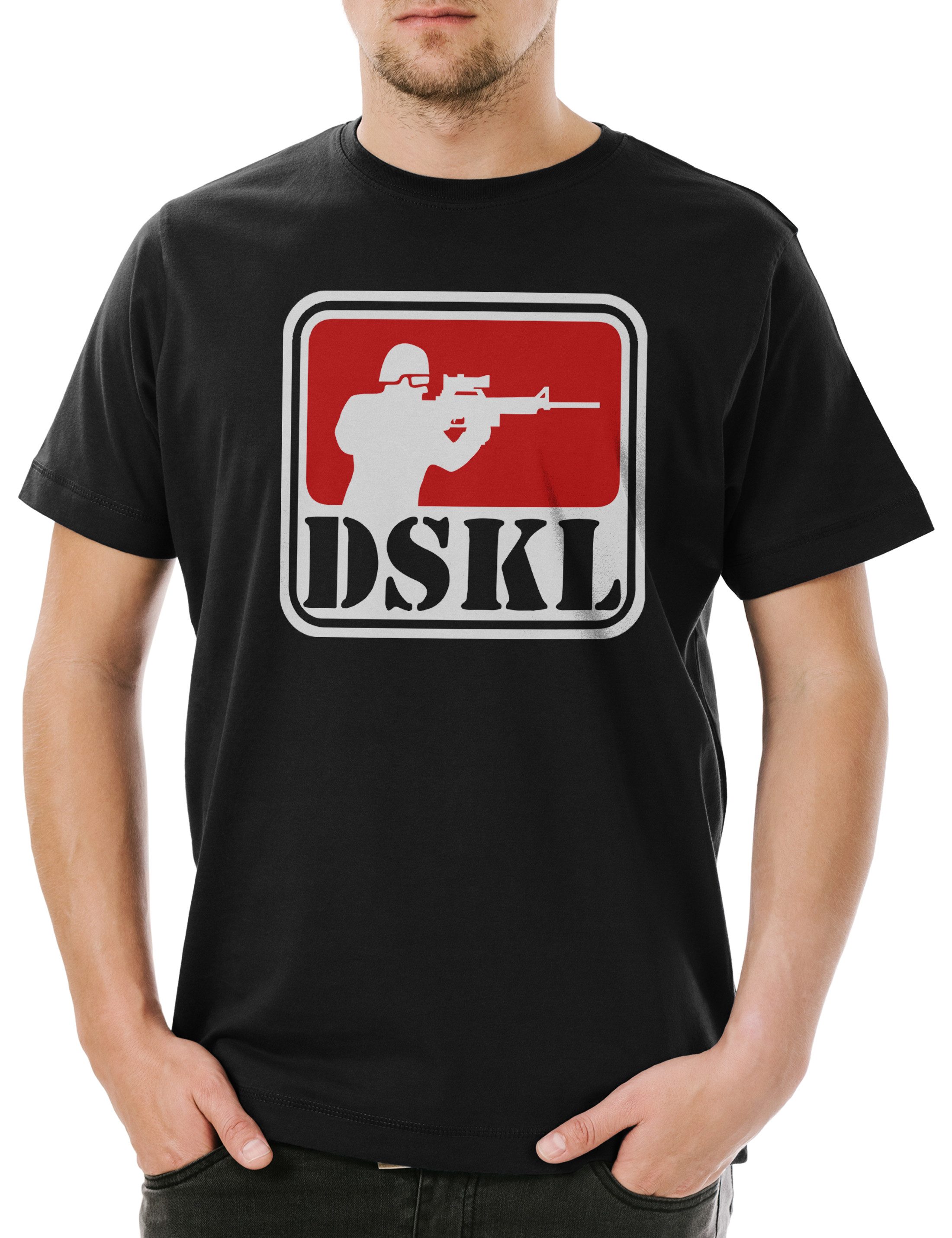 Urban Backwoods Print-Shirt DSKL Sniper Logo Herren T-Shirt Cyber Role Play Shadowrun RPG German (1-tlg) League Punk Street