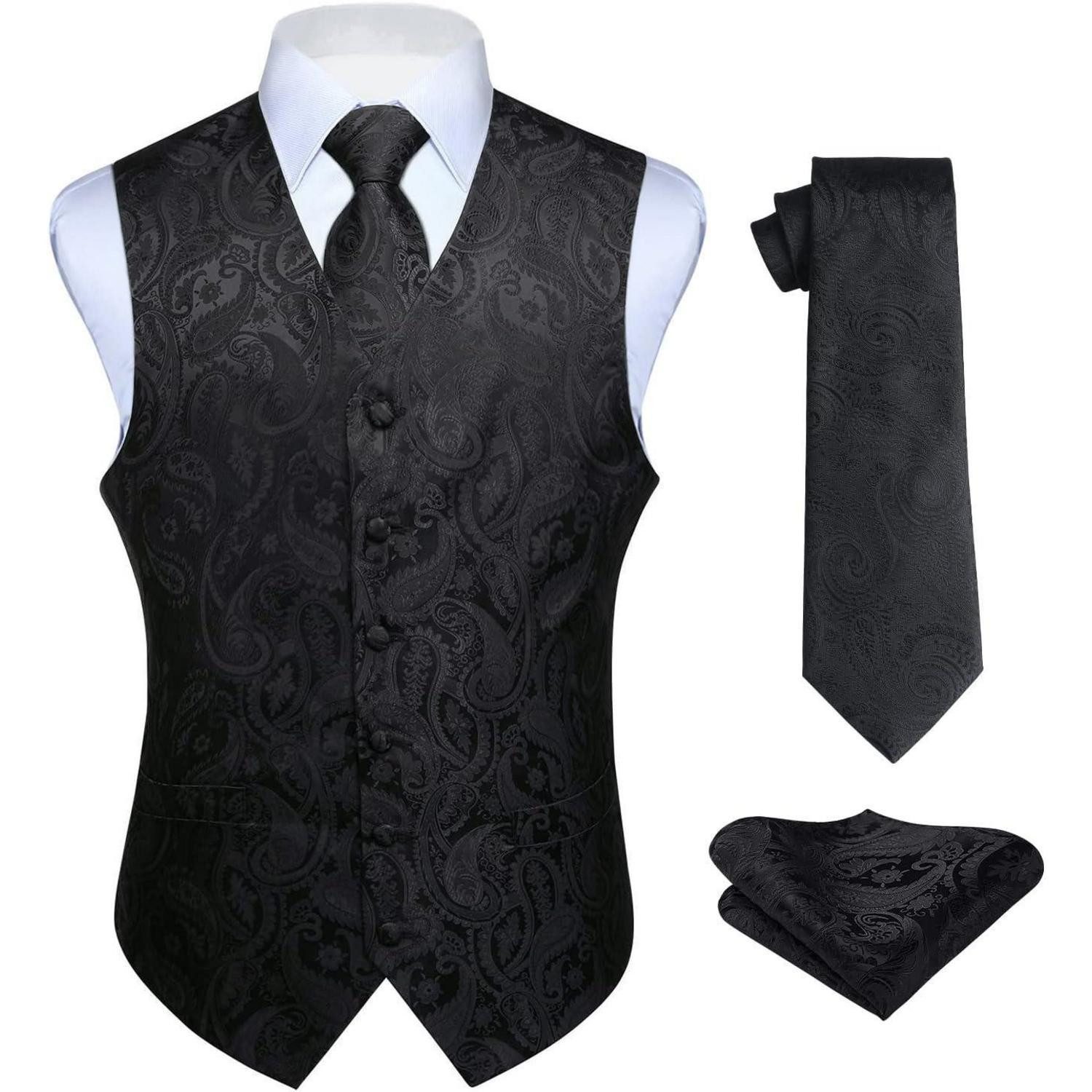 Krawatte Weste Herren Hochzeit Floral Krawatte Jacquard XS Schwarz