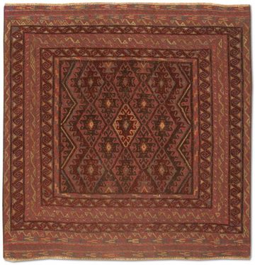 Wollteppich Kelim Afghan Teppich handgewebt rot, morgenland, quadratisch, Höhe: 6 mm, Kurzflor