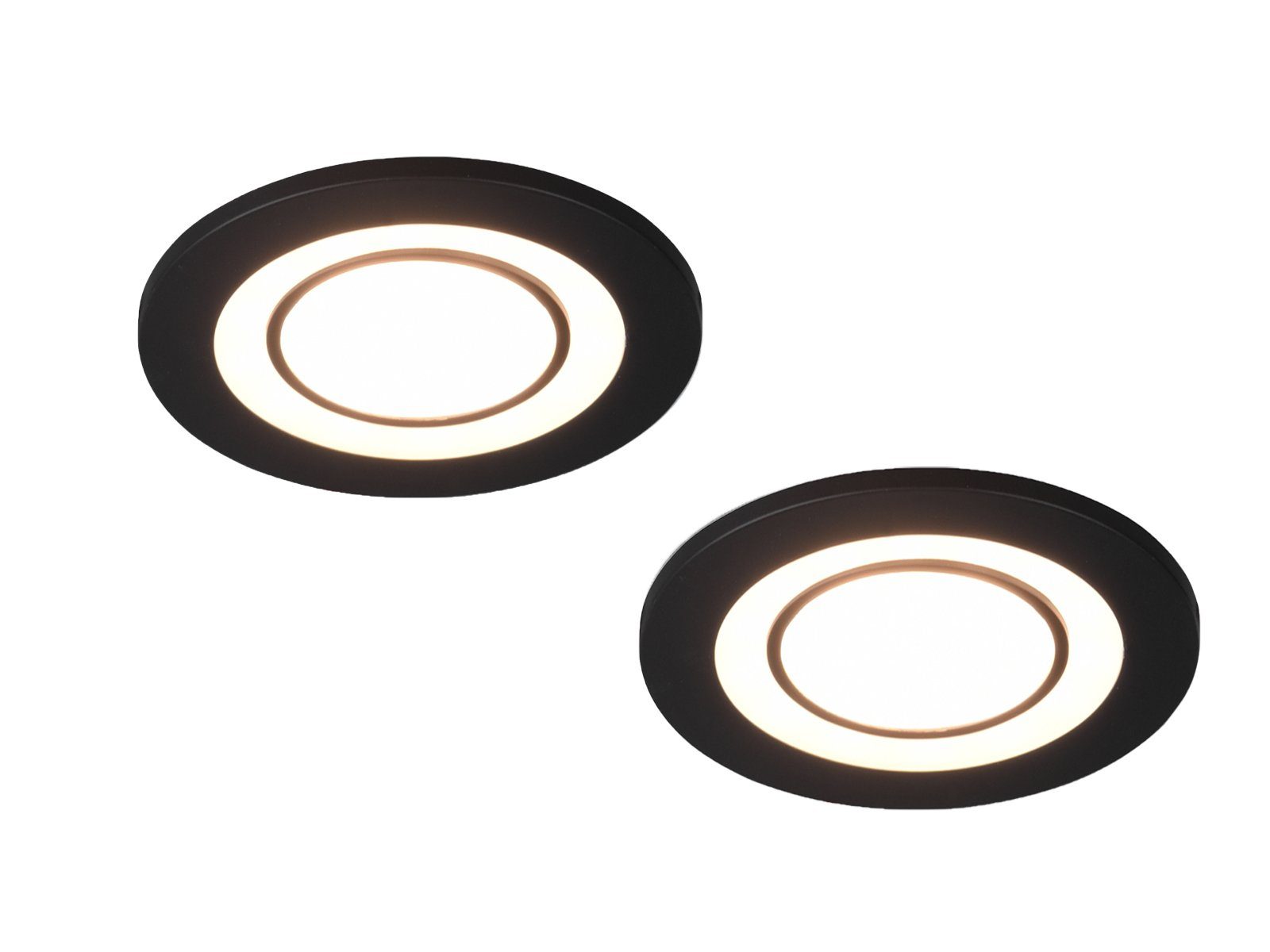 2er Einbaustrahler, fest matt LED Ø8,2cm Decken-spot Schwarz integriert, Set LED Lichtspots, Einbau Deckeneinbauleuchten, meineWunschleuchte