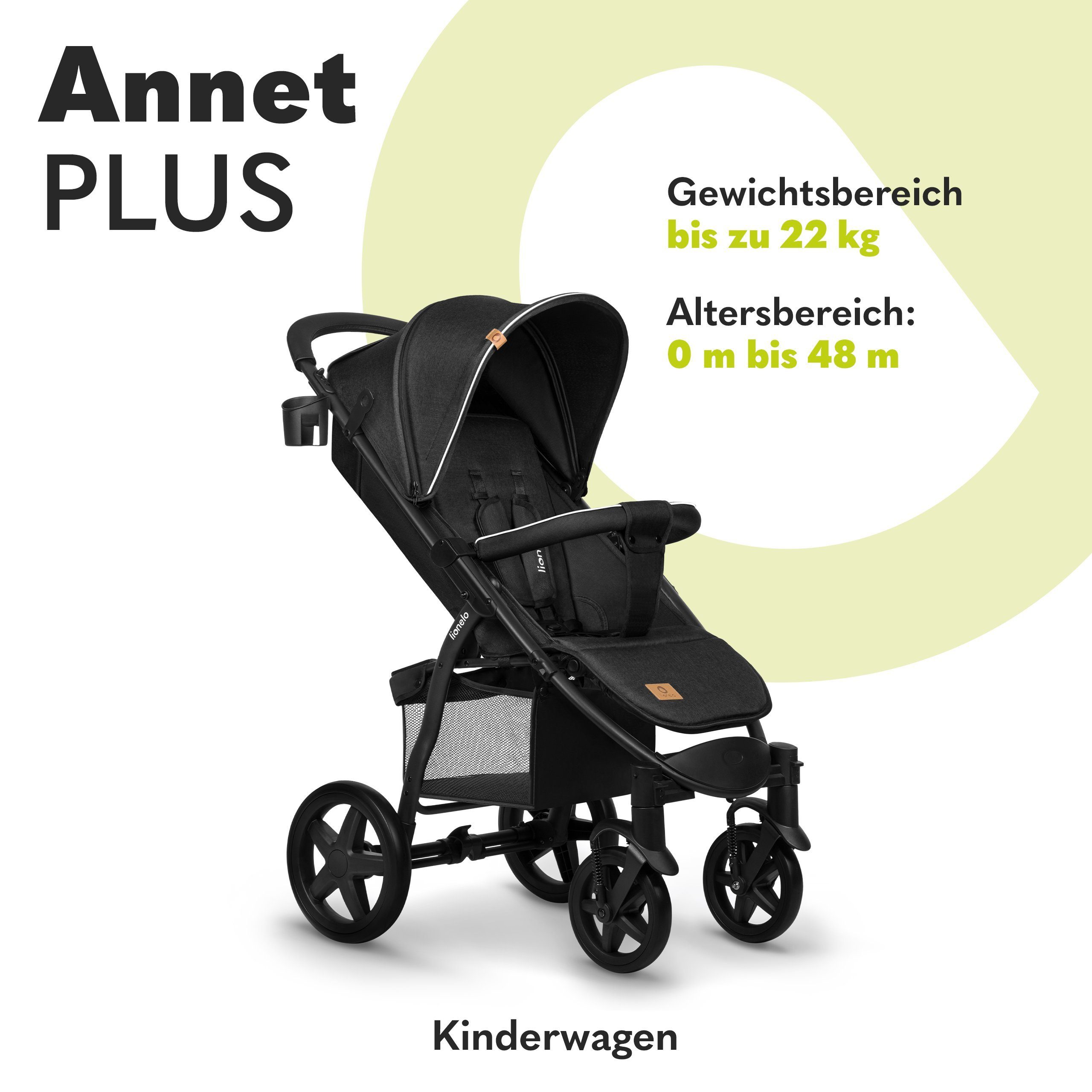 lionelo Kinder-Buggy ANNET PLUS, Fußdecke, großer Korb, ab 0 bis 36 Monate