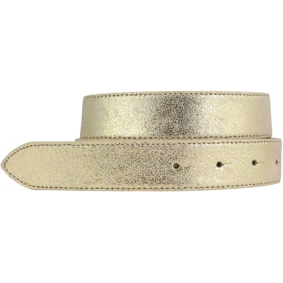 BELTINGER Ledergürtel Hochwertiger Gürtel Metall-Optik Echt Leder ohne Schnalle 3 cm - Meta Gold